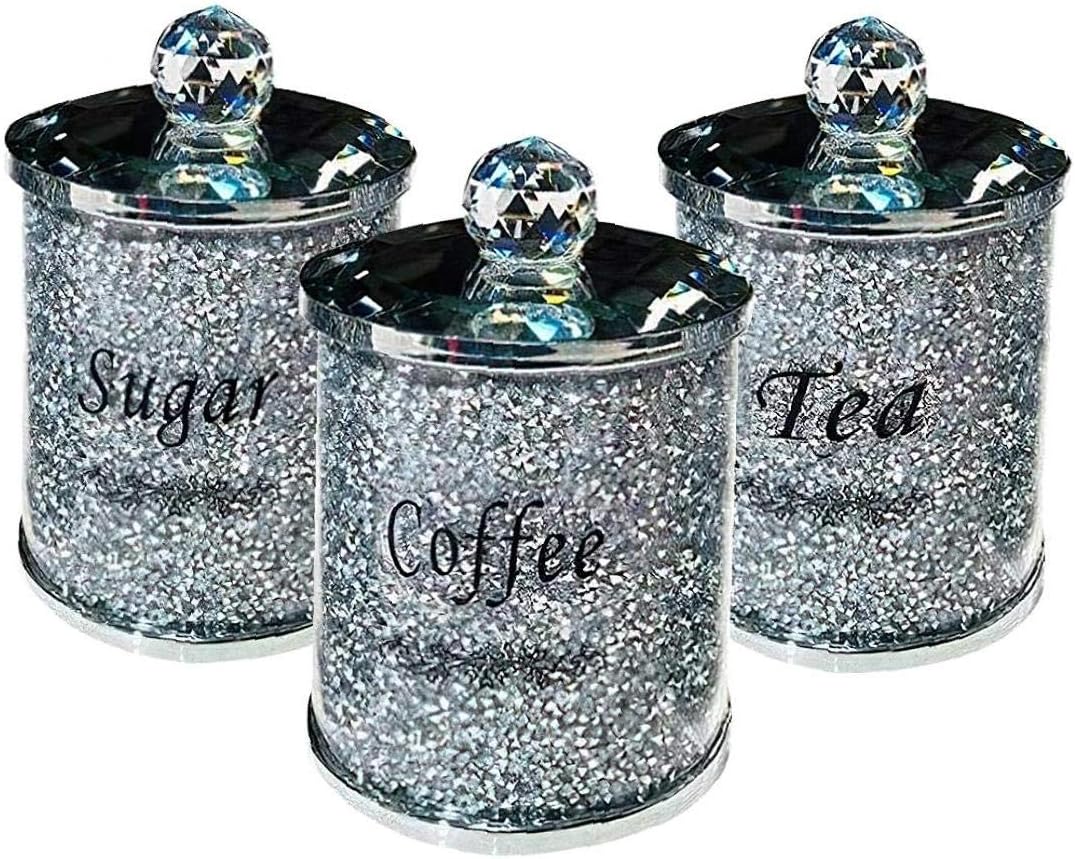 ANGIEHAIE Coffee Tea Sugar Container Set Crushed Diamond