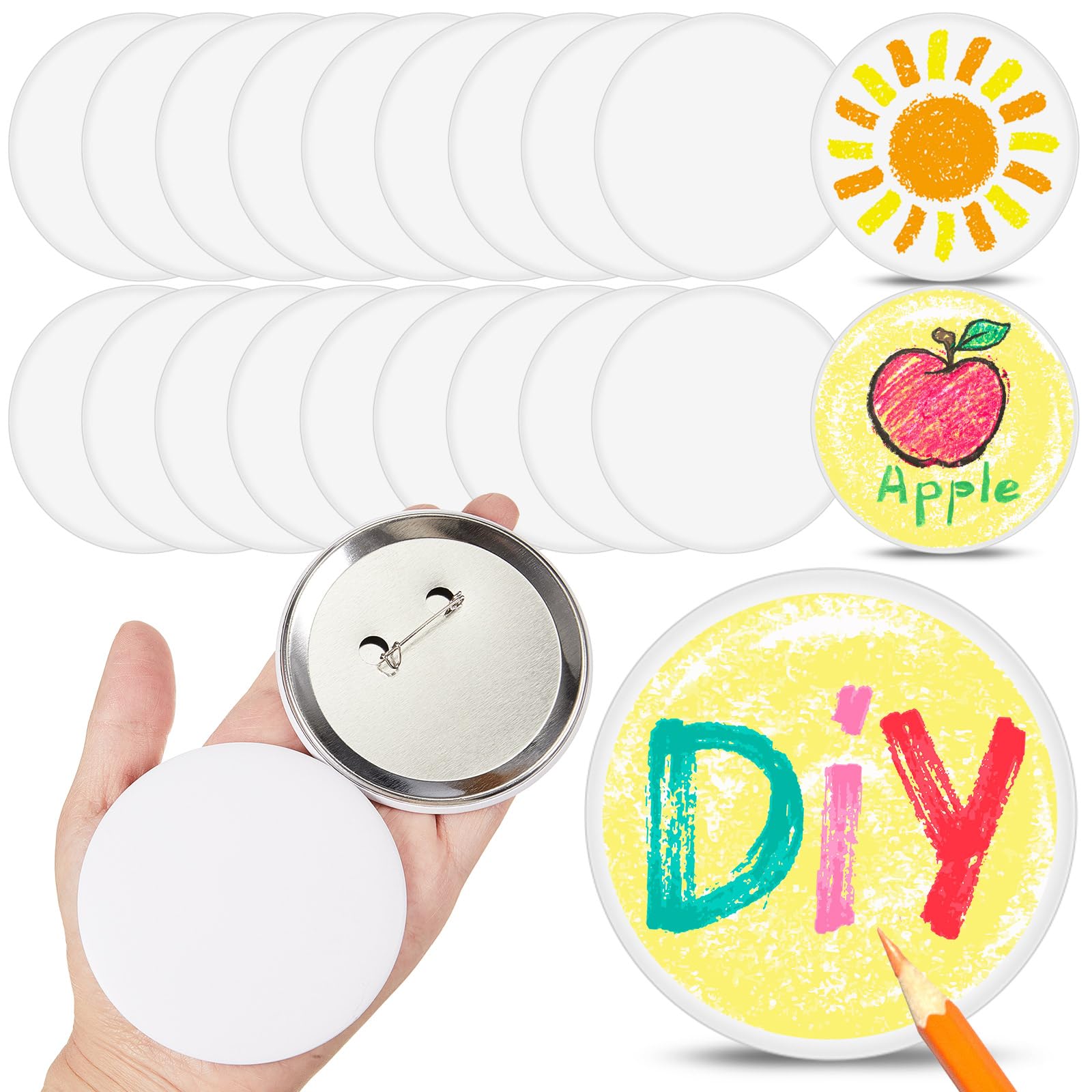 XunYee 20 Pcs White Button Pins 2.95 Inches/ 75 mm, DIY Badge Kit