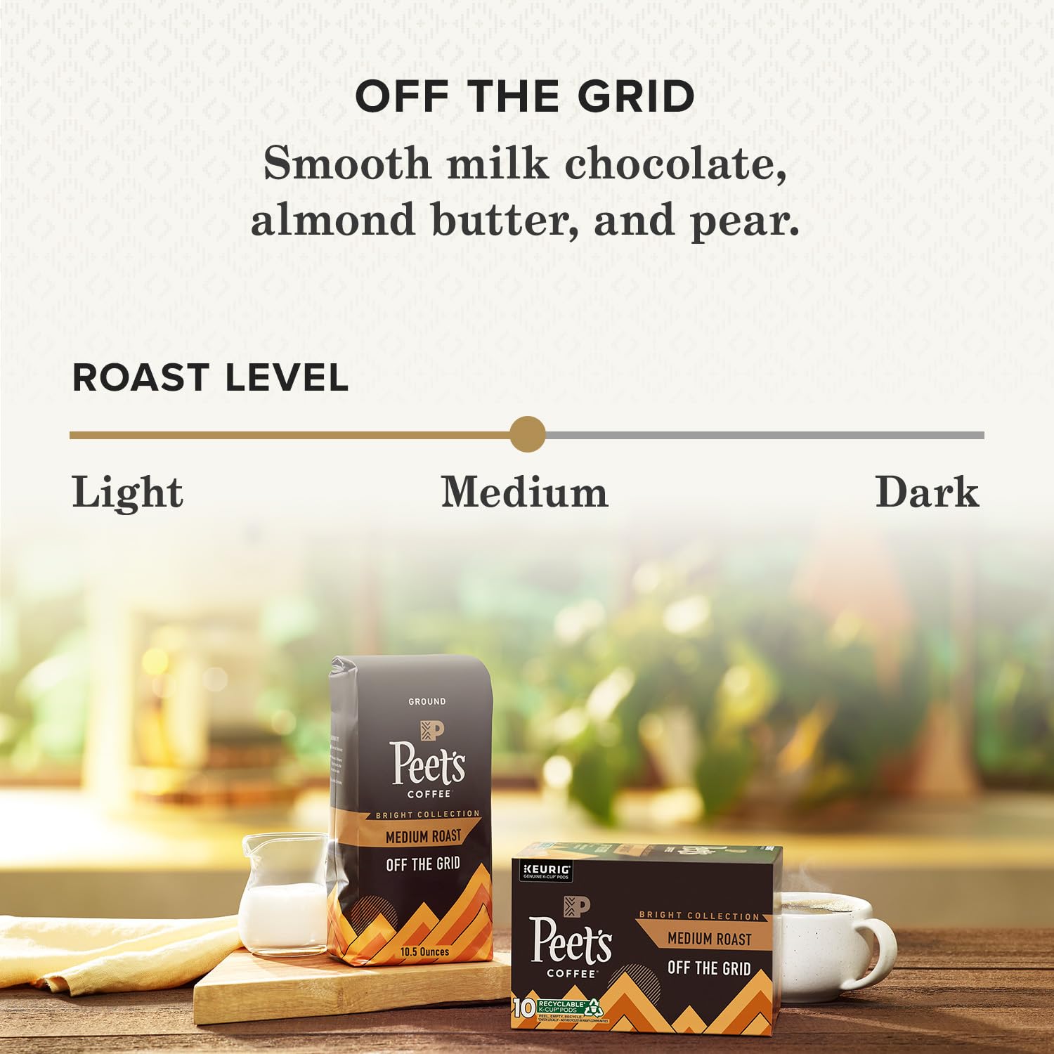 Peet's Coffee, Medium Roast Keurig K-Cup Pods, 100% Arabica Coffee - Off The Grid, 60 Count (6 Boxes of 10 K-Cup Pods)