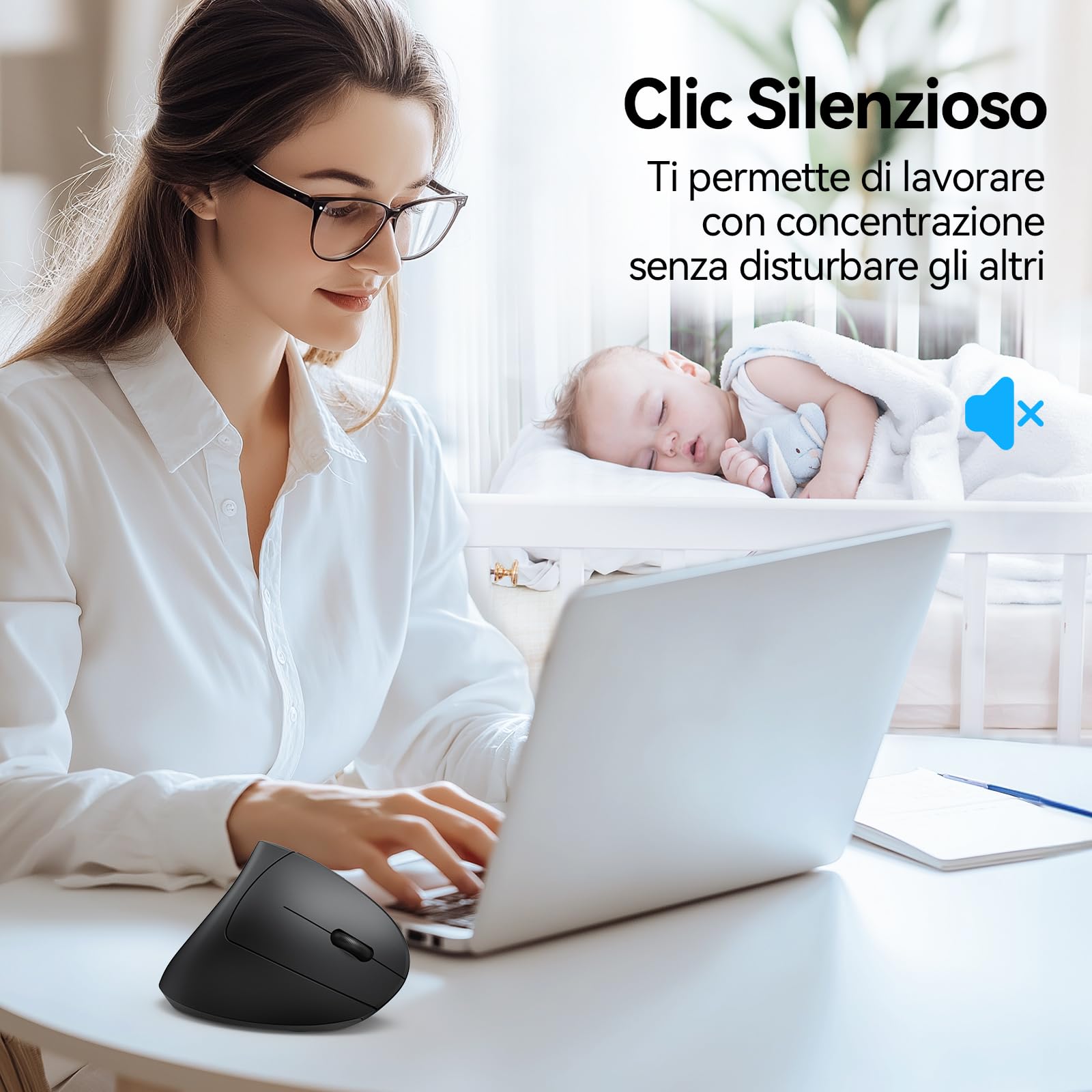 TECKNET Mouse Verticale Bluetooth,Multi-dispositivo Mouse Ergonomico (Tri-Mode: BT 5.0/3.0 + 2.4G),4800 DPI Mouse Verticale Wireless,Mouse Senza Fili 6 Pulsanti per PC, Computer Portatile, Mac
