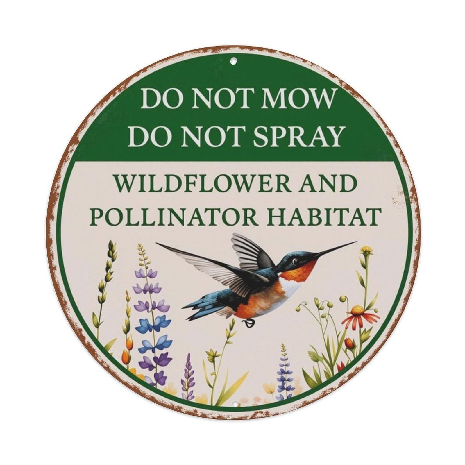 Vintage Hummingbird Wildflower Garden Warning Round Decor Sign Vintage Aluminium Metal Sign, Retro Wall Decor for Home, Bar, Garage & Farmhouse 20x20cm