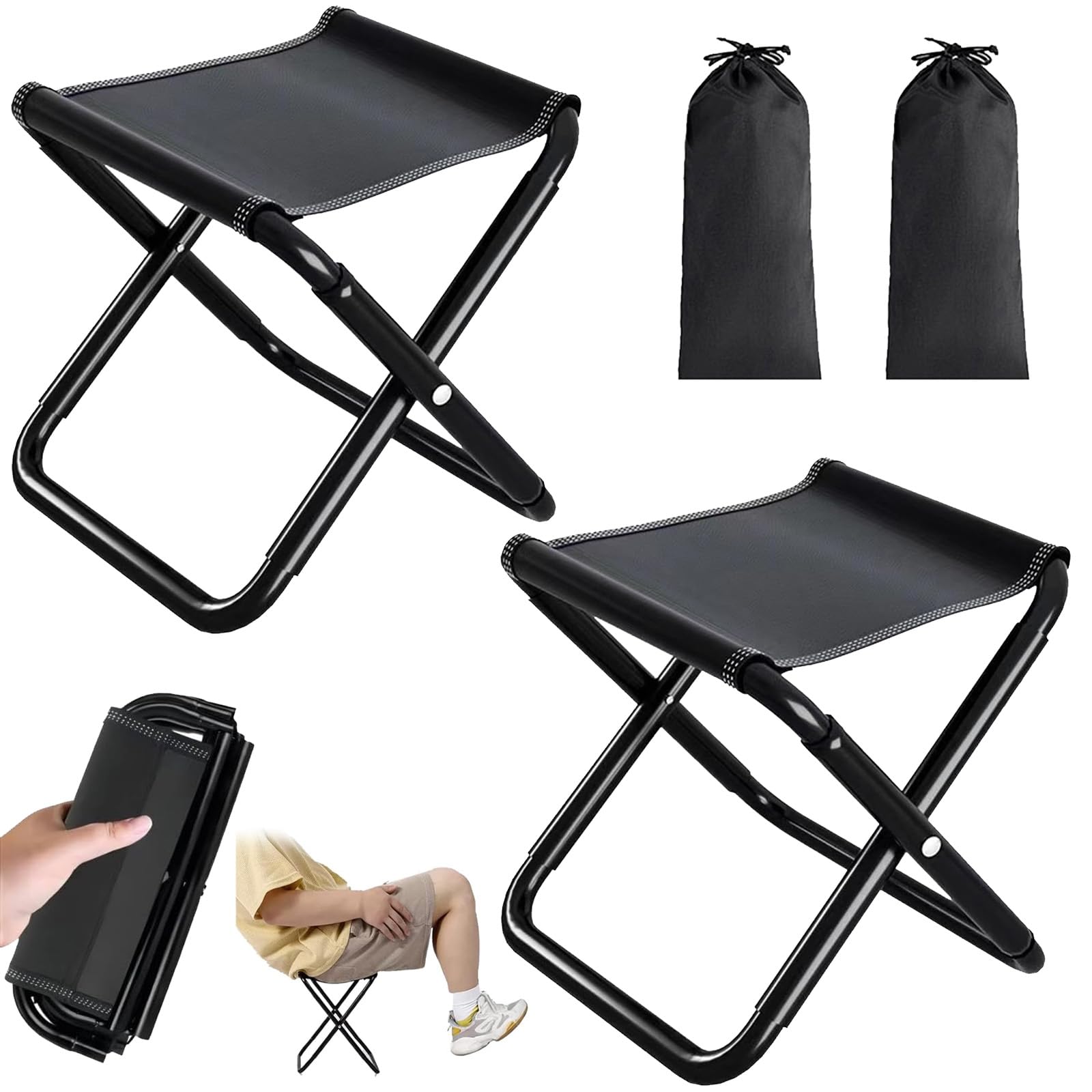 Sedile Piccolo Pieghevole,2 Pezzi Sgabello Pieghevole Portatile 30cm,Sgabello da Campeggio,Mini Sedia Pieghevole per Esterni,gabello Pieghevole da Campeggio,per Pesca All'aperto,Escursionismo,Viaggi
