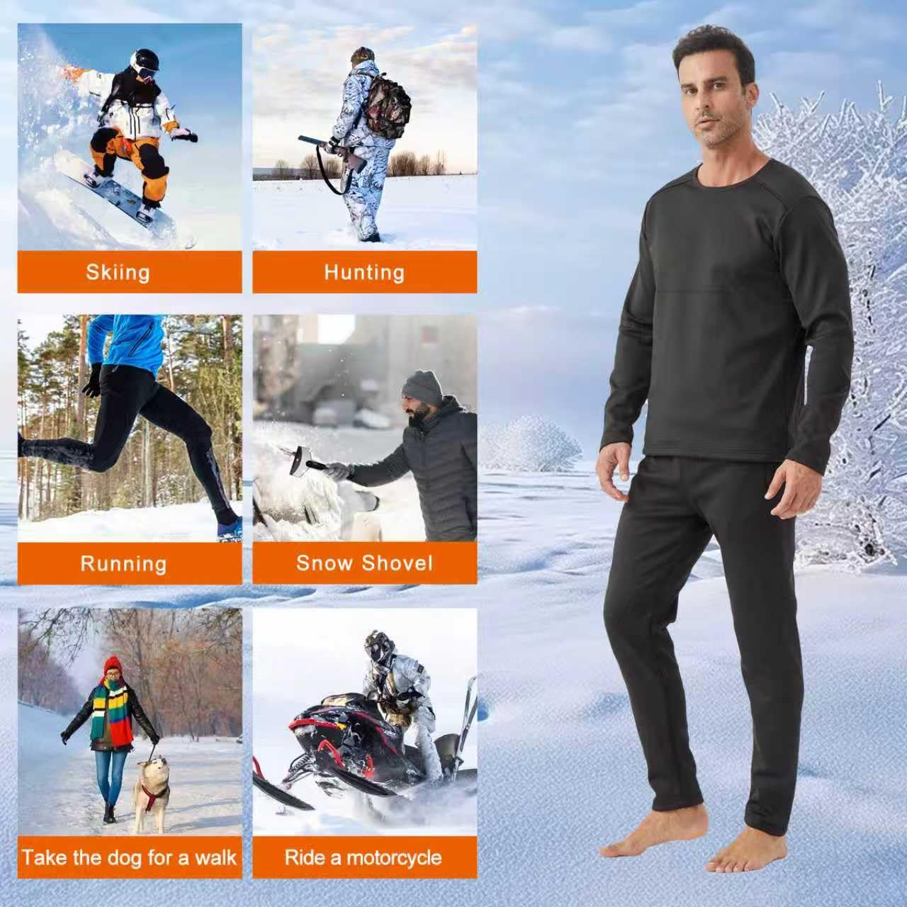 sous Vêtements Chauffants, 42 Zones Ensemble de sous Vêtements Thermiques Chauffants Électriques avec Batterie, Fonctionnel Ensemble de sous-Vêtement Ski Chauffants pour Hiver