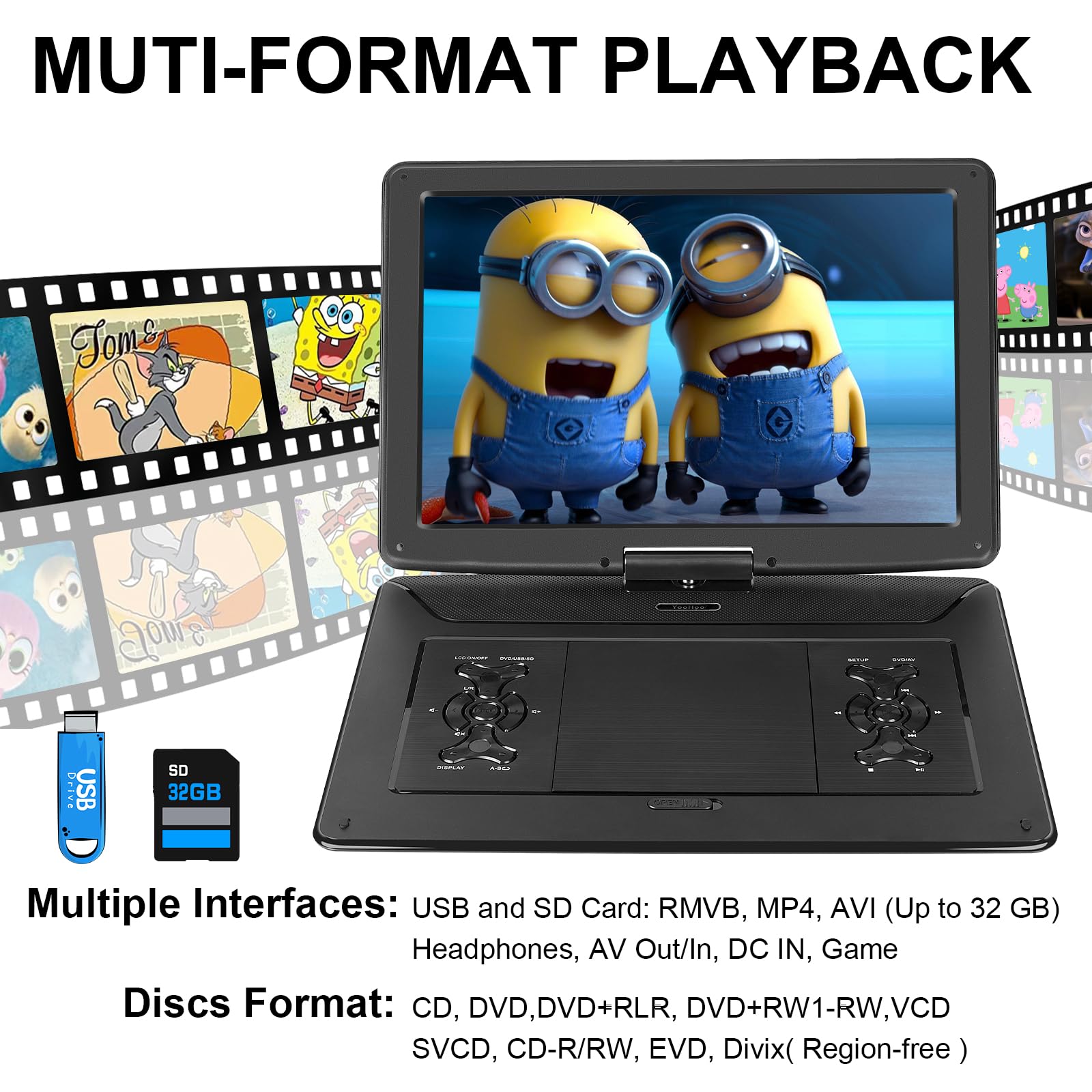 Amazon.co.jp: 18.9インチのポータブルDVDプレーヤー、15.6インチの