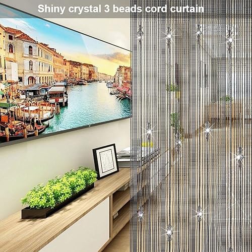 Miniatura 1 de WYSRJ - 2 cortinas de cuerda con cuentas negras, panel de pared, con flecos, divisor de habitación, cortina de borlas, cortina decorativa para