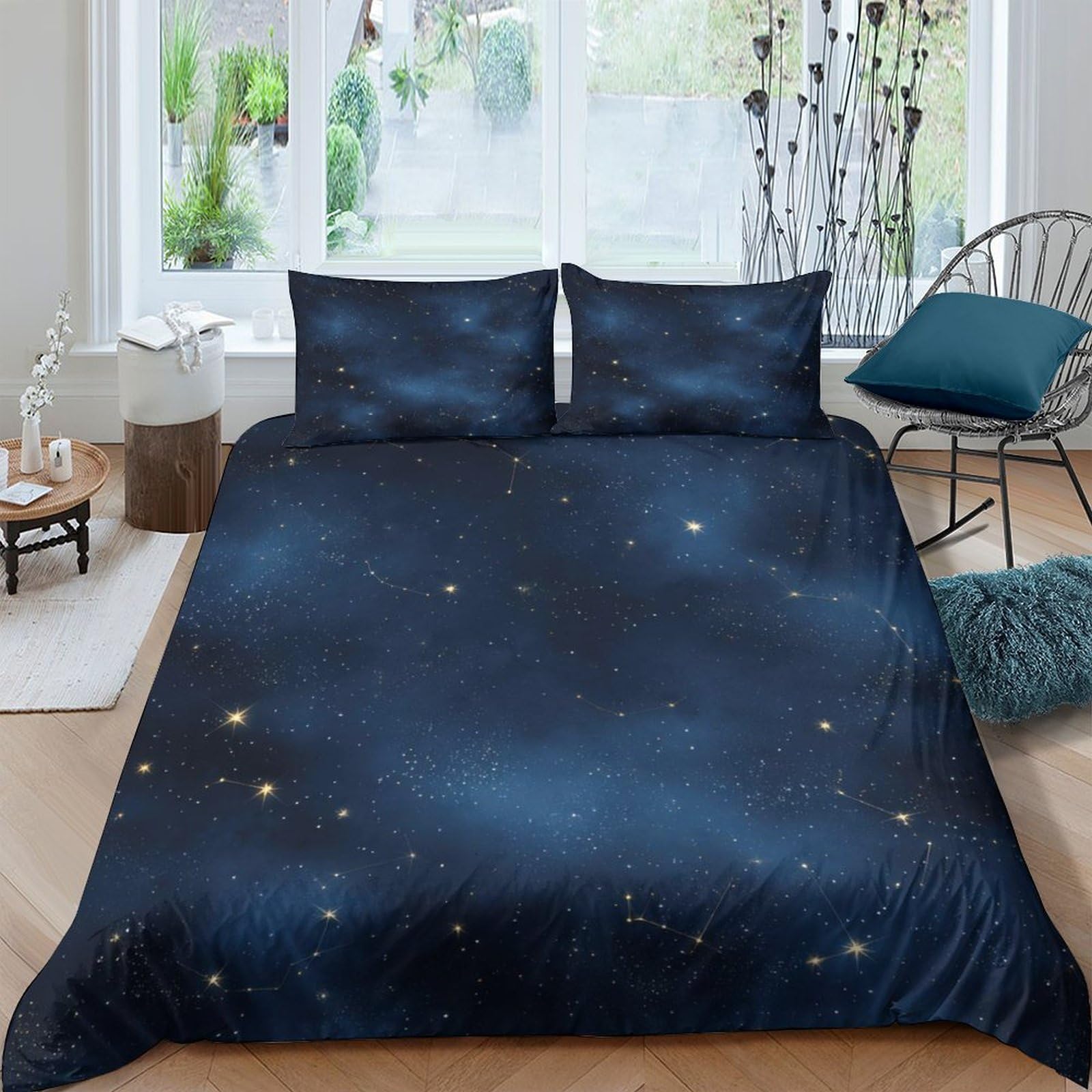 GPLZQXKJNH 3D Printed Galaxy Starry Sky Duvet Cover Set Microfiber Soft with Cosmic Nebula Bedding Set 2 Pillowcases Bedroom Single（135x200cm）