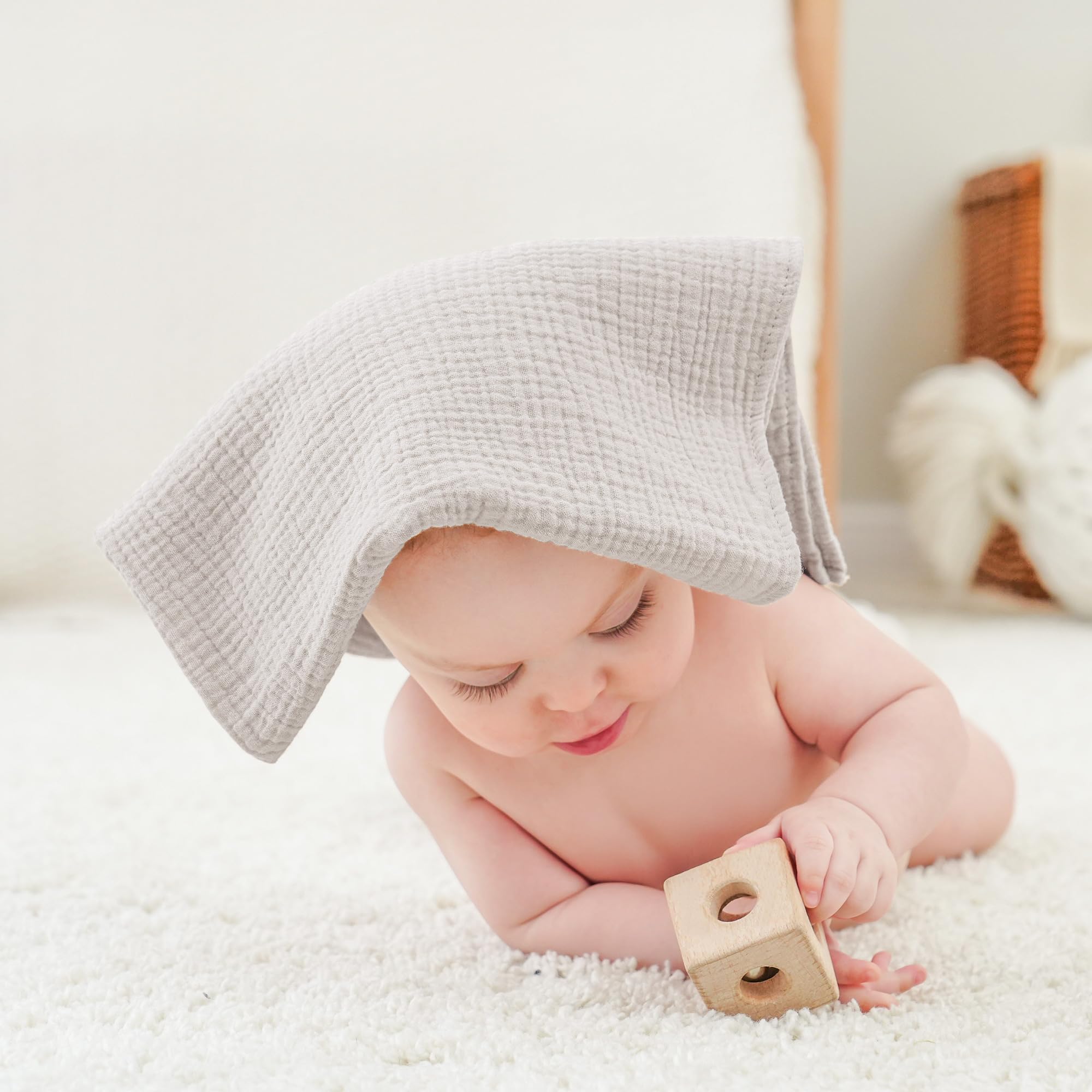 Bearmoss Langes Algodón BeBé 60 x 60 cm Gasa de algodón - Lote de 10 Gasa de algodón cuadrado absorbente de grano para Unisex Bebé Niñas y Niños (Marrón)