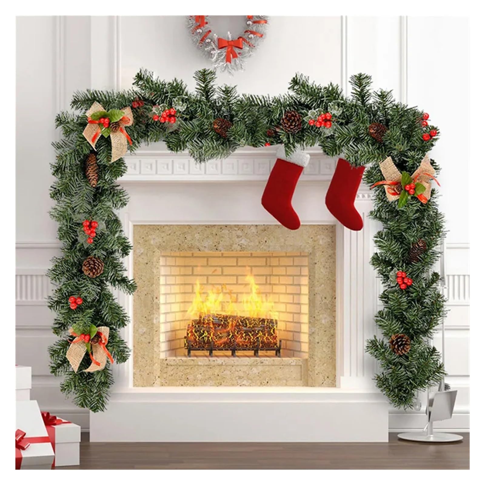 Guirnalda de Navidad Guirnalda navideña de ratán de 1,8 M, Guirnalda Decorativa de Navidad, árbol de Navidad Artificial, Pancarta de ratán, decoración Colgante, Corona de Fiesta