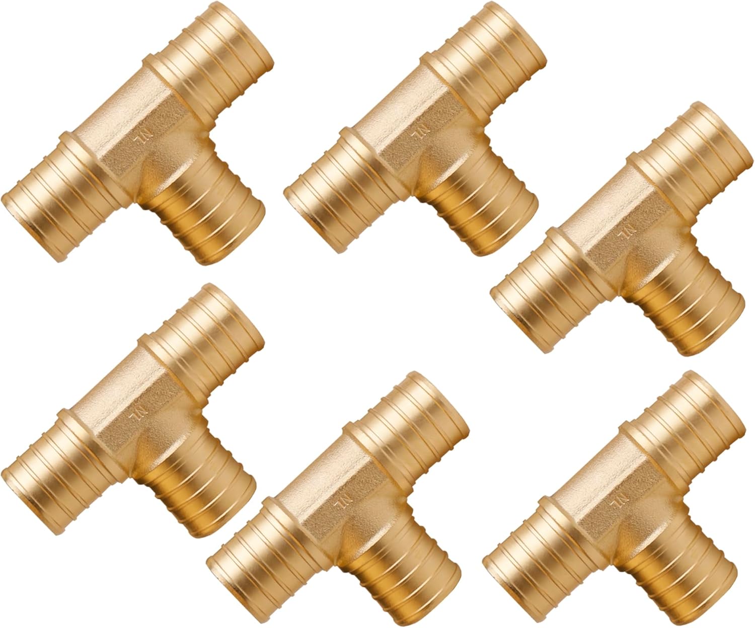 WHK 6 PACK PEX-B 1 inch X 1 Inch x 1 Inch Pex Tee Brass Adapter Crimp Pex Fittings