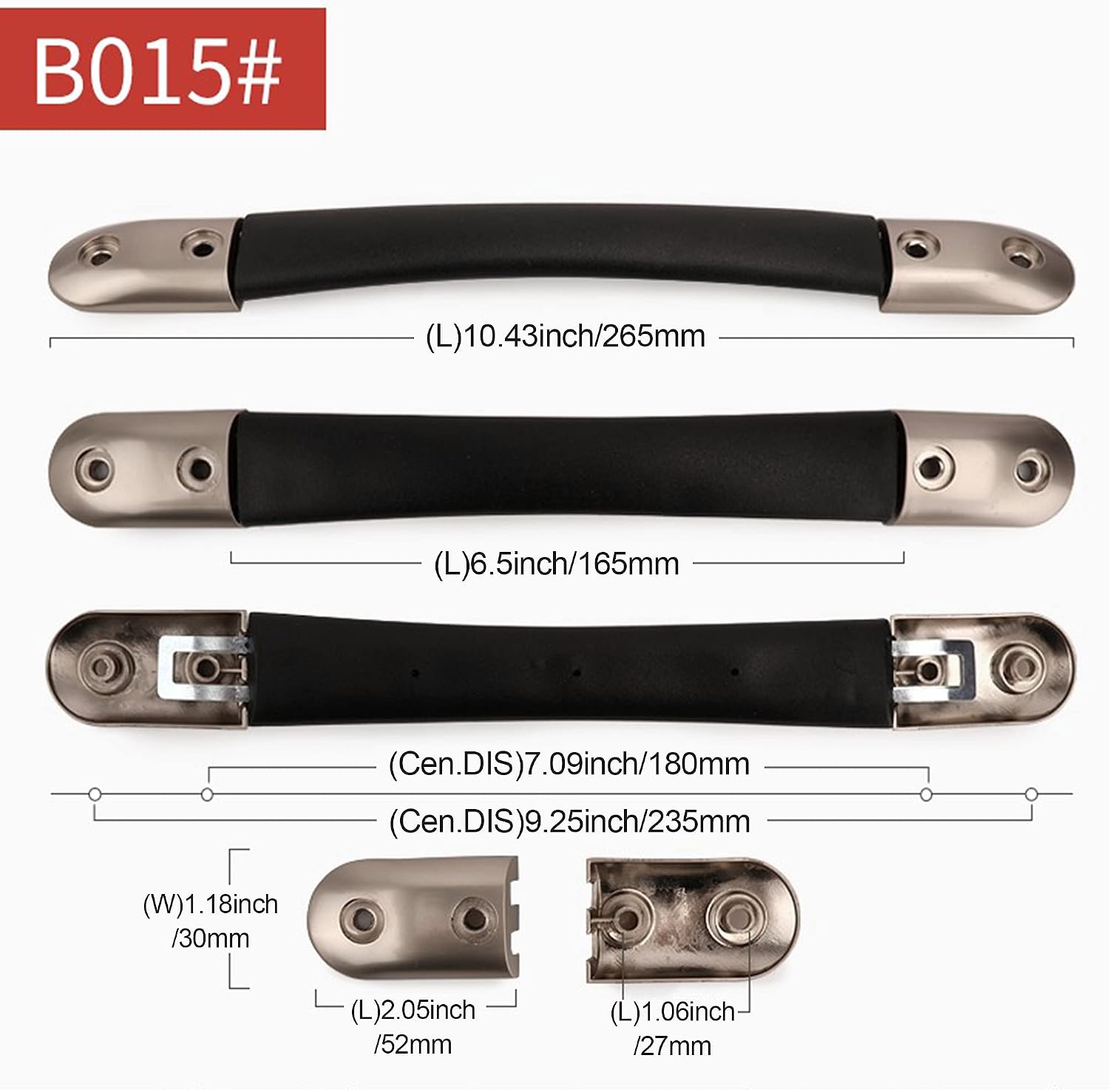 Luggage Handle Replacement, 16.5cm Spare Strap, Flexible Handle Grip, Black and Silver, Zinc Alloy, PVC, Steel Sheet