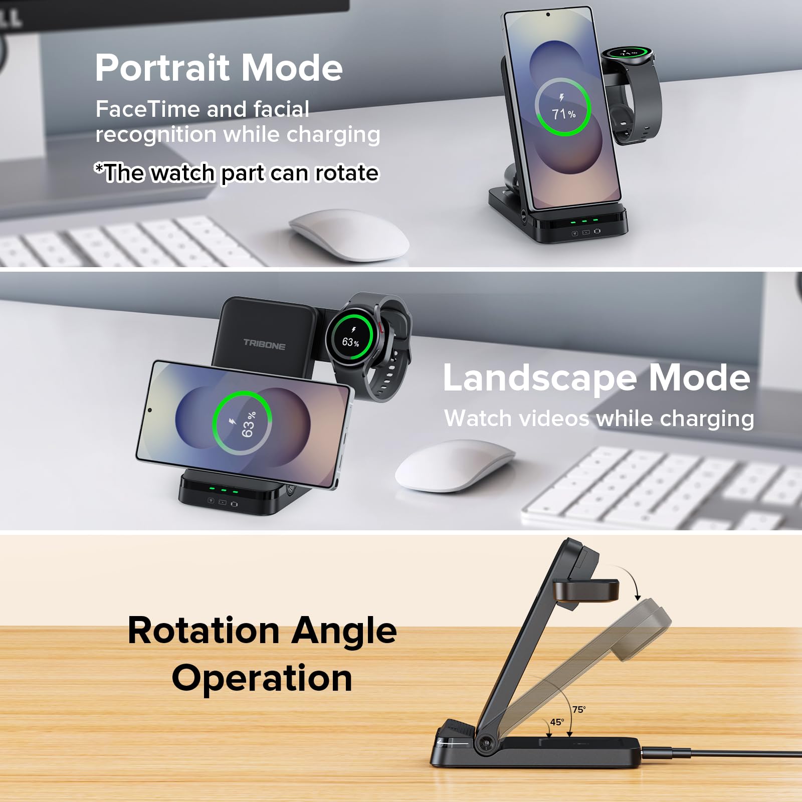 Caricabatterie wireless per Samsung, stazione di ricarica wireless 3 in 1 per S25 S24 Ultra S23 S22 S21 Note Z Fold Android, caricabatterie per Samsung Galaxy Watch 7 6 5 4 3 Pro Classic Galaxy Buds