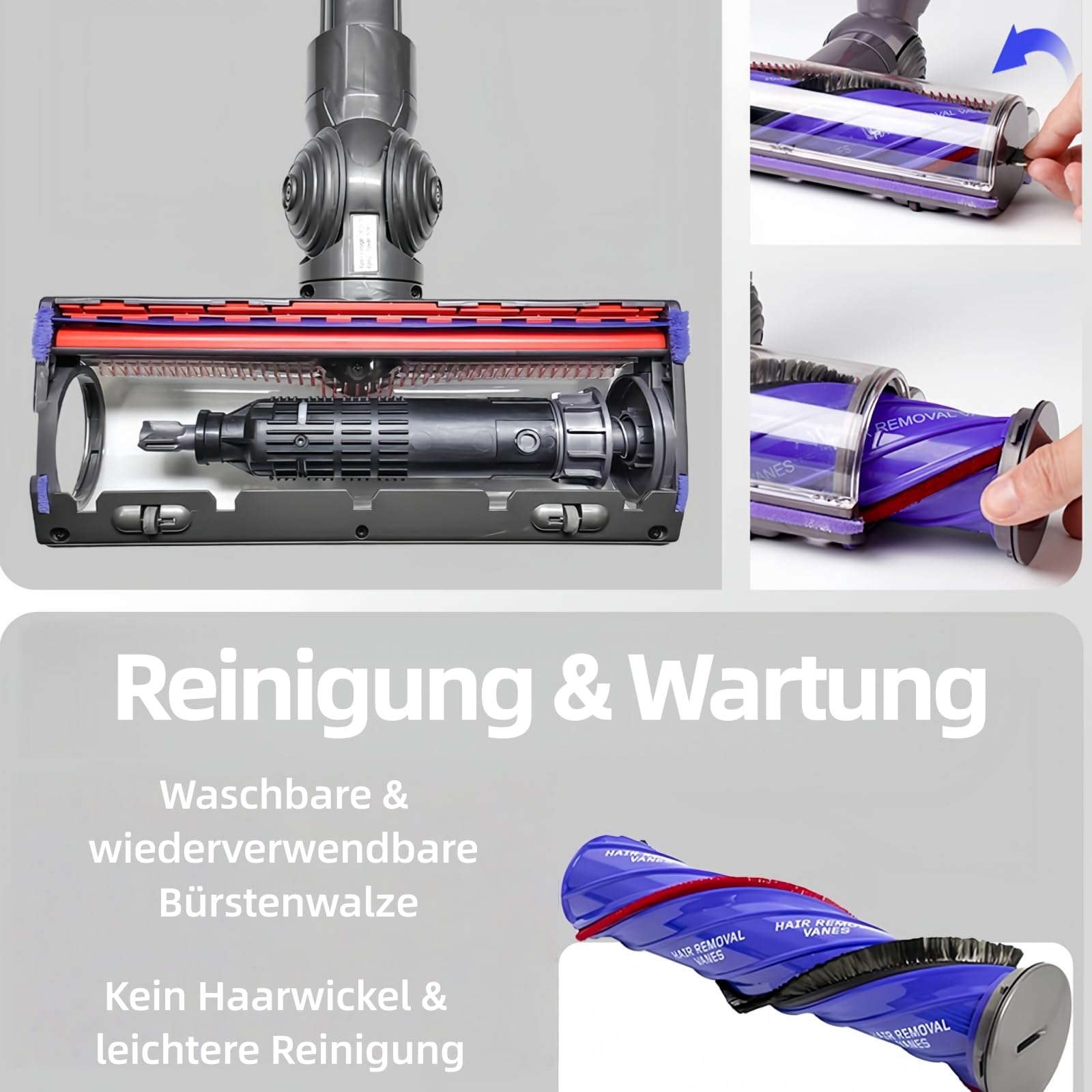 Anti-Verwicklungs Bodenbürste für Dyson V7 V8 V10 V11 V15 Staubsauger, TorqueDrive Motorhead Turbobürste Bodendüse mit Direktantrieb für Teppich & Hartboden, Zubehör Ersatzteile gegen Tierhaare
