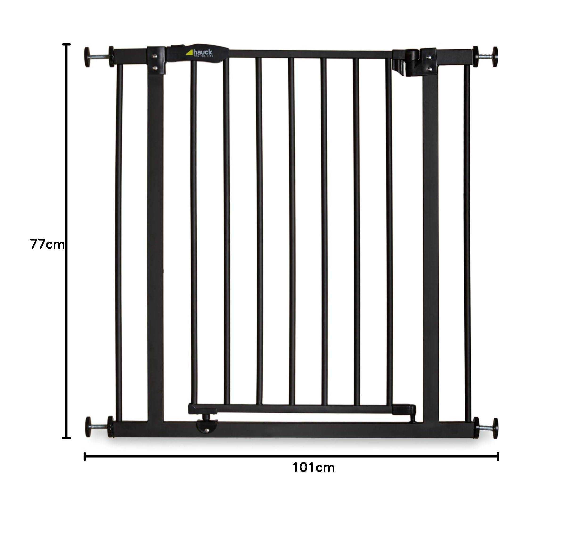 Hauck Treppenschutzgitter / Türschutzgitter Close N Stop incl. 21 cm Verlängerung, für Breiten 96 - 101 cm, ohne Bohren, Einhändiges Öffnen, Beidseitig Schwenkbar, Metall, Schwarz