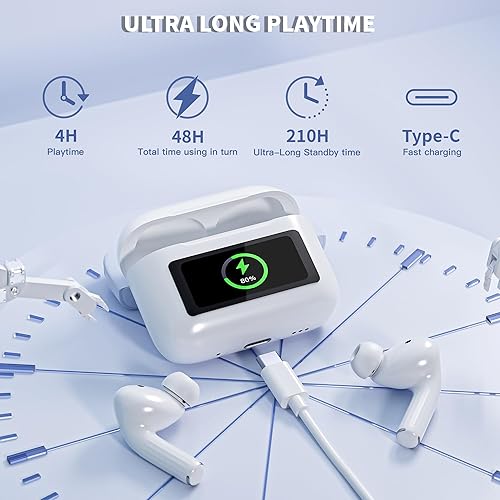 Miniatura 2 de Auriculares inalámbricos, auriculares de dientes azules con funda de pantalla táctil inteligente, auriculares ANC con cancelación de ruido con 48