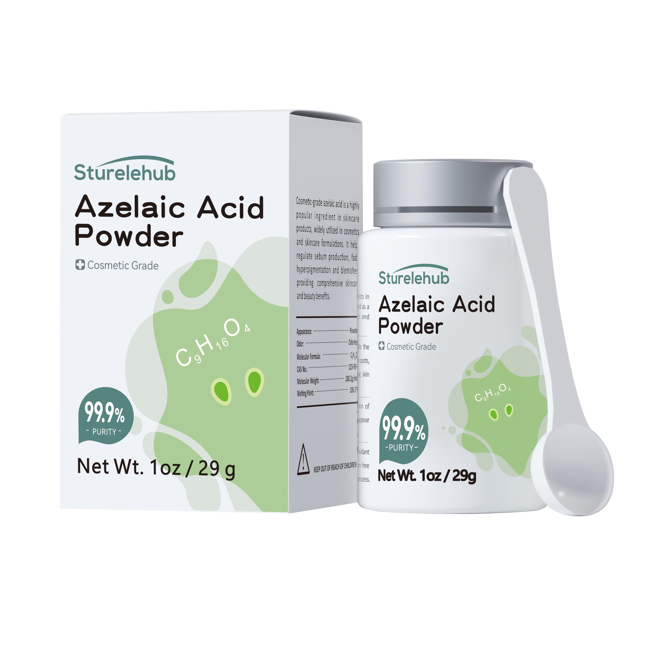 Azelaic Acid Powder, 1OZ 99.9% Purity, Cosmetic Grade, Azelaic Acid Powder for Homemade Cosmetics