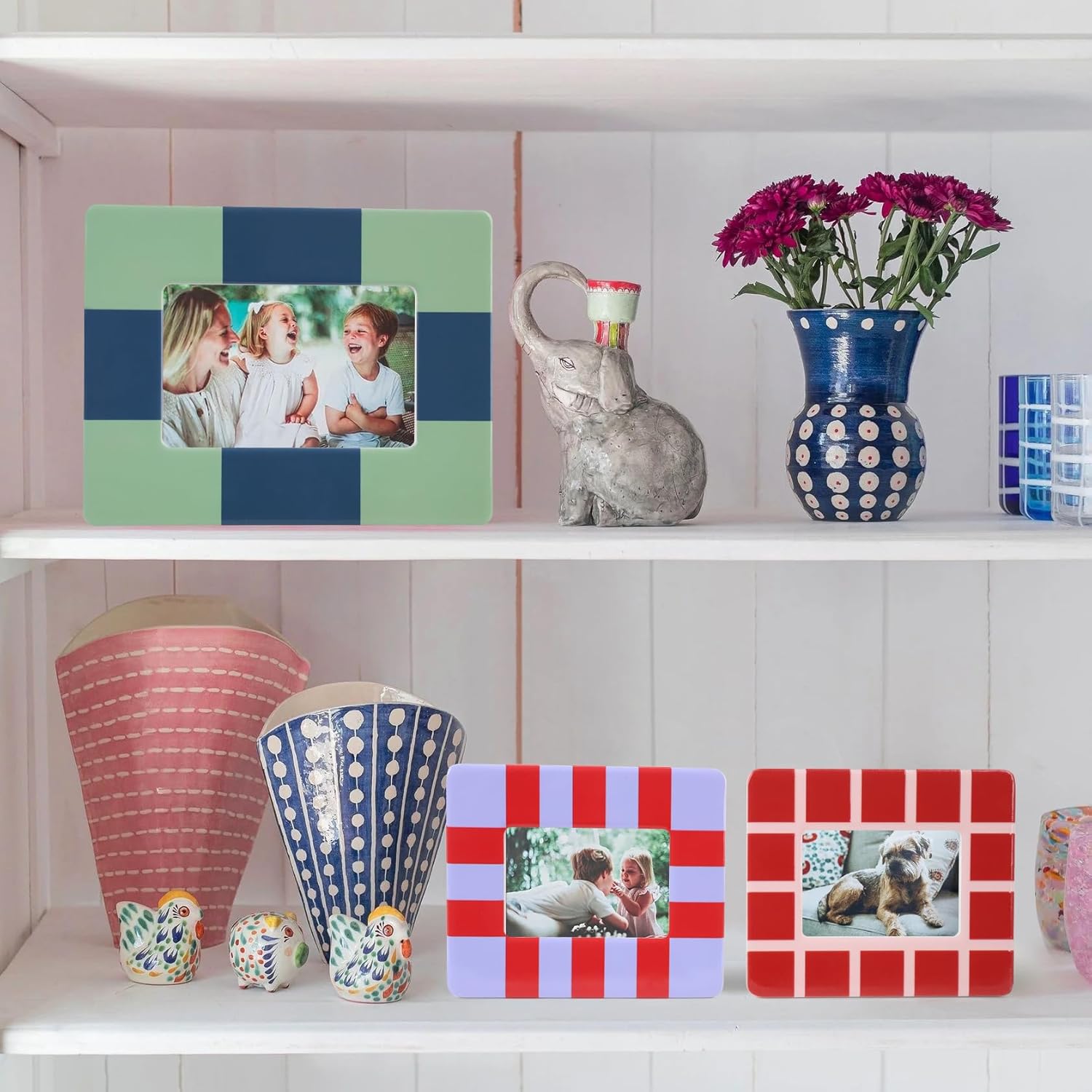 Gurfuy Set of 3 Picture Frame Tabletop - Colored Ceramic Photo Frames Table Top Display 2 of 2x3”, 1 of 3x5” Horizontal Vertical Formats for Home Hotel Decor (Can’t for Wall) Colored B