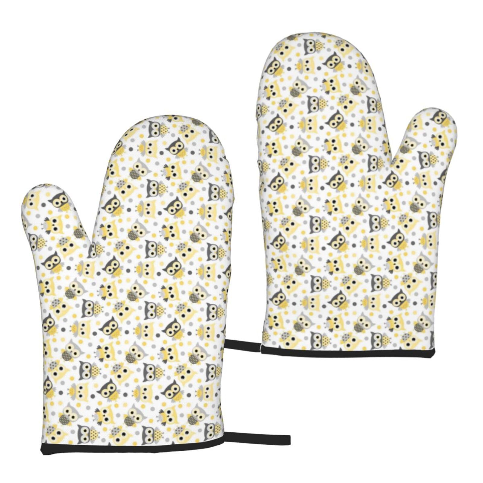Animal Cartoon Owls Cute Print Universal Fit Comfort Gloves Protection Heat Resistant Oven Kitchen Baking Grilling