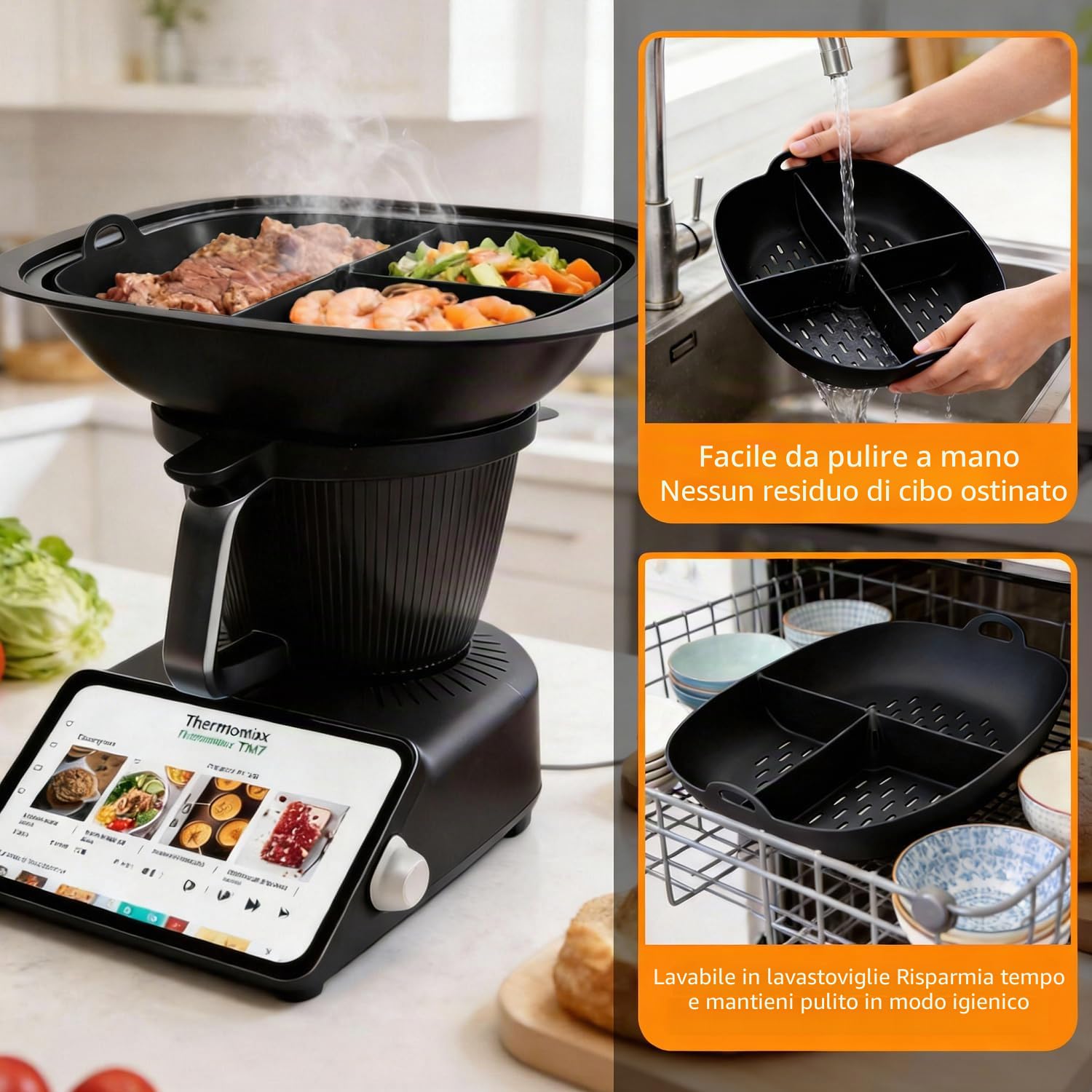 SelfTek Pellicola Permanente per Bimby TM7, Carta da Forno Riutilizzabile in Silicone di Alta Qualità Riutilizzabile, Resistente Al Calore e Antiaderente, Grande Capacità 4,5L, Nero