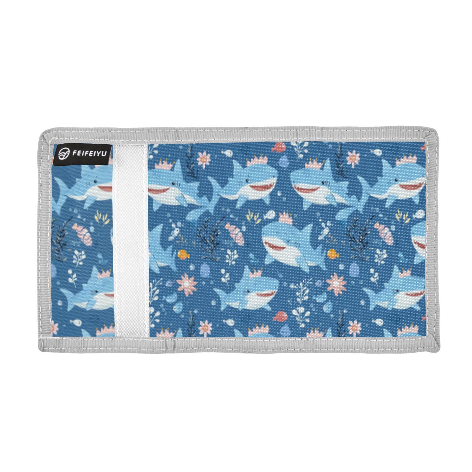 Wusikd Sharks Little Crown Kids Wallet for Boys Girls Cute Toddler Trifold Wallet Novelty Wallet for Teens Women Men