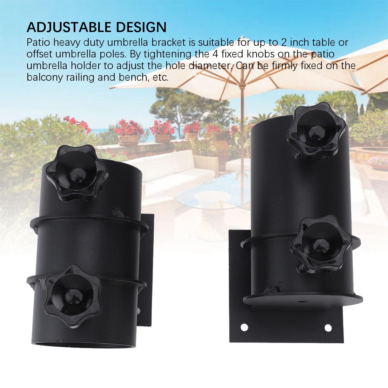 Portaombrellone da Patio per Ringhiera del Ponte, Portaombrelli in Metallo con Design Antivento, Staffa di Montaggio per Ombrellone da Esterno per Balconi, Panchine, Recinzioni e Barche