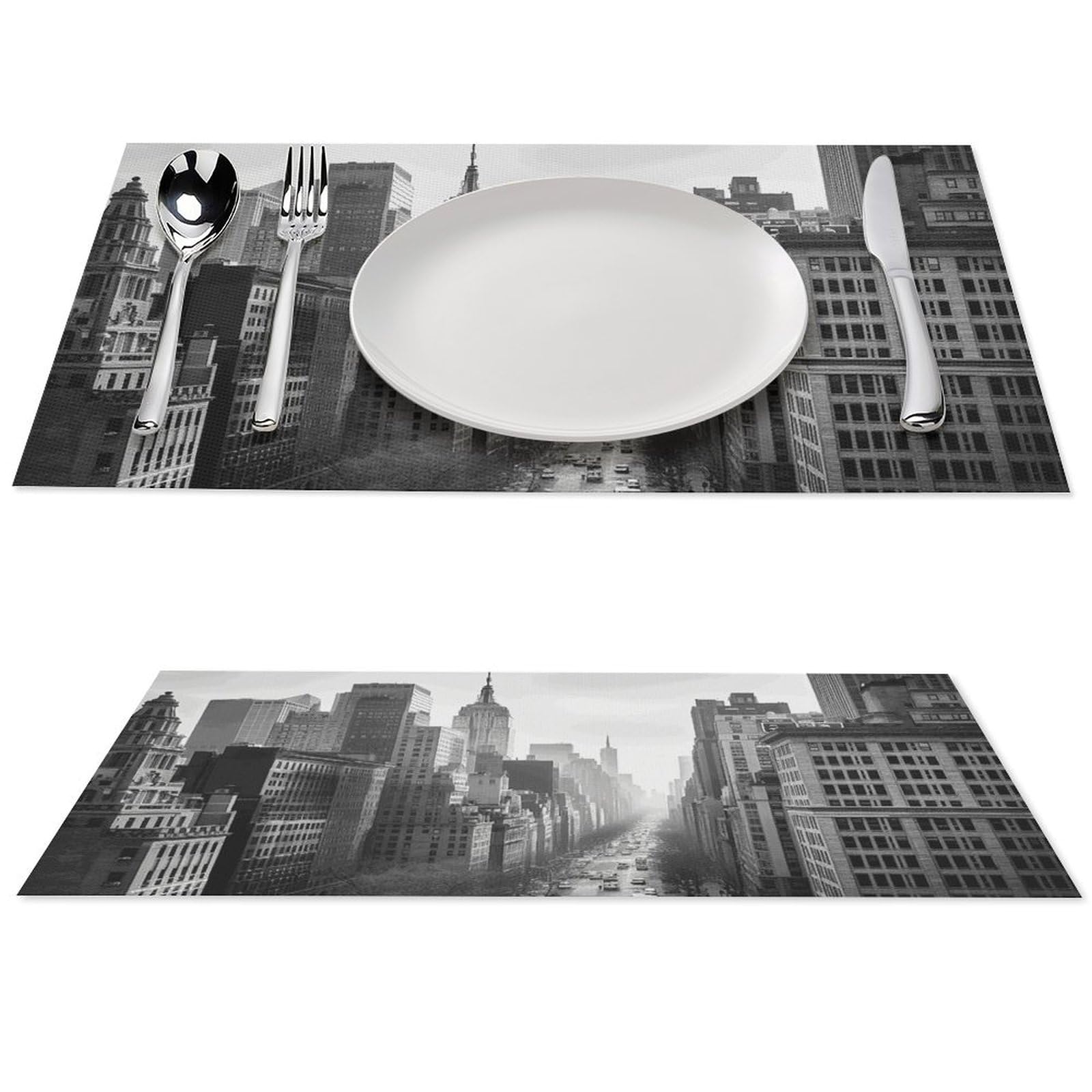 Sets de table New York noirs et blancs en vinyle tissé durable