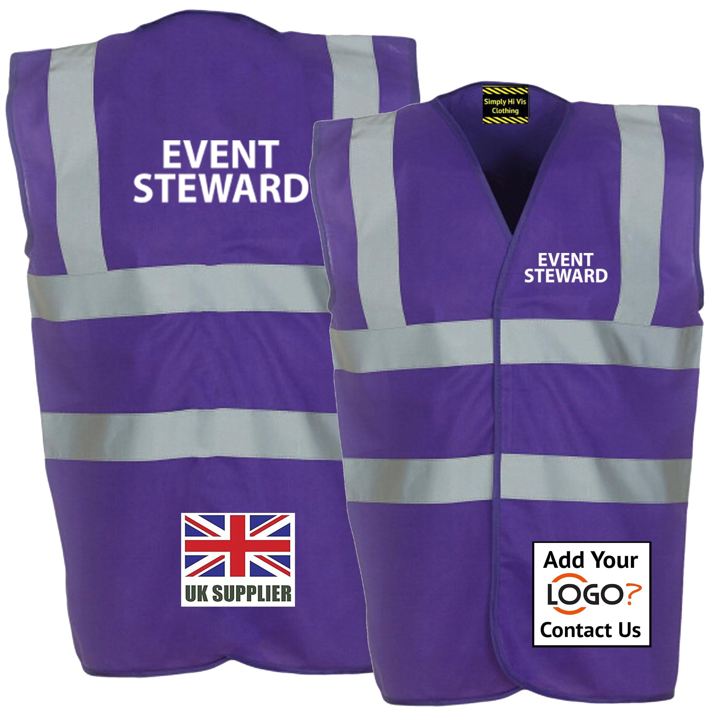 Purple Hi Vis Vest EVENT STEWARD Waistcoat EN ISO 20471 supplied by Simply Hi Vis Clothing UK