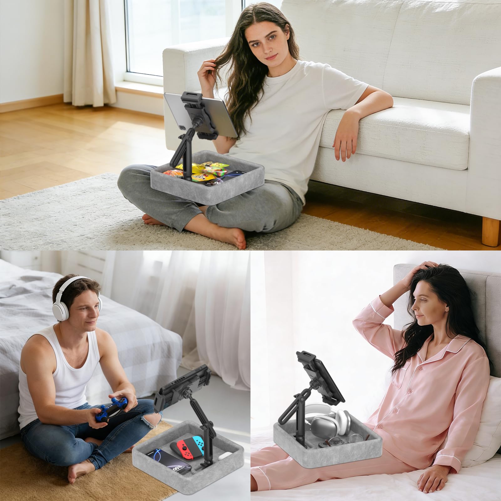 KDD Soporte de Almohada para Tablet,Brazo Ajustable Soporte para iPad para Regazo,Cama y Escritorio-Plegable Soporte para Kindle, Cojín para Tablet para iPad Pro 12.9, Air Mini, Teléfono y E-Reader