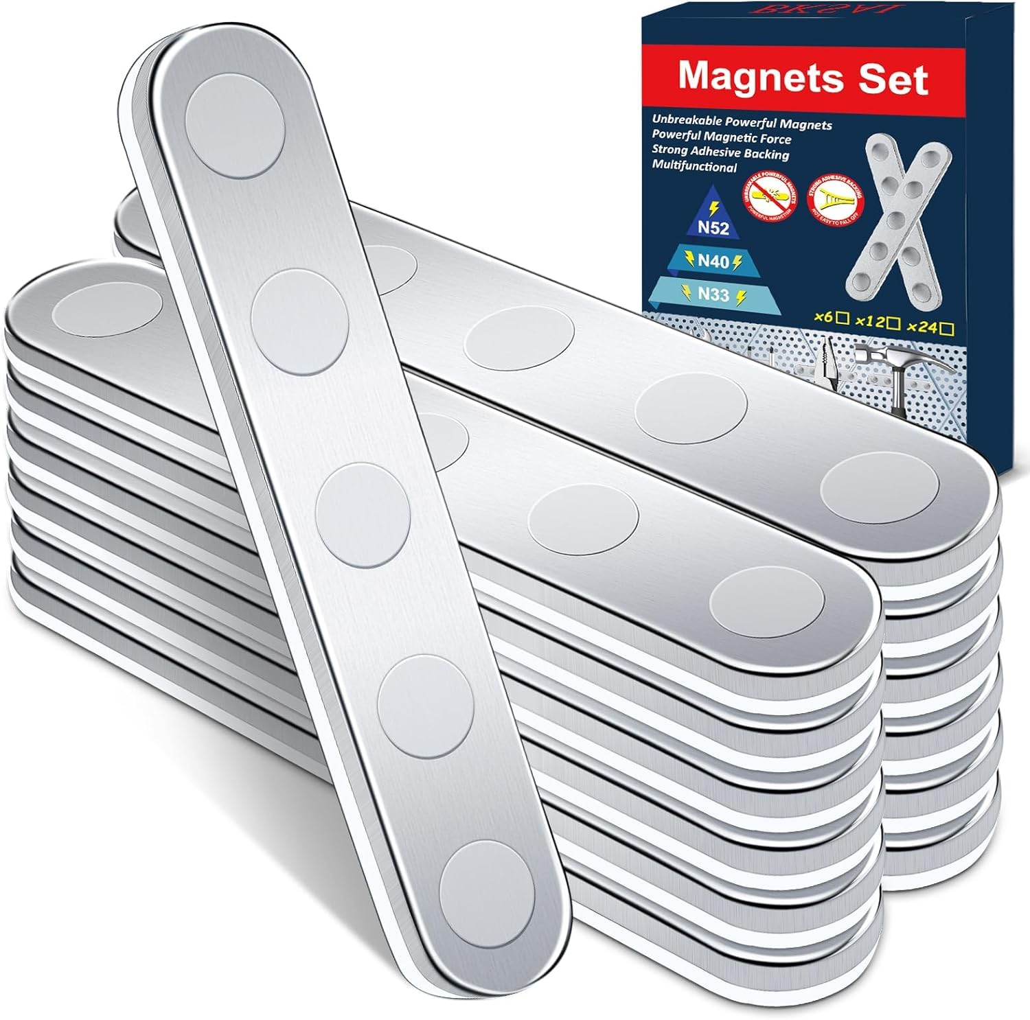 BKSAI Lot De 12 Aimants Puissants Autocollants Incassables 58x10x2mm - Néodyme Fort Pour Tableau Et Maison