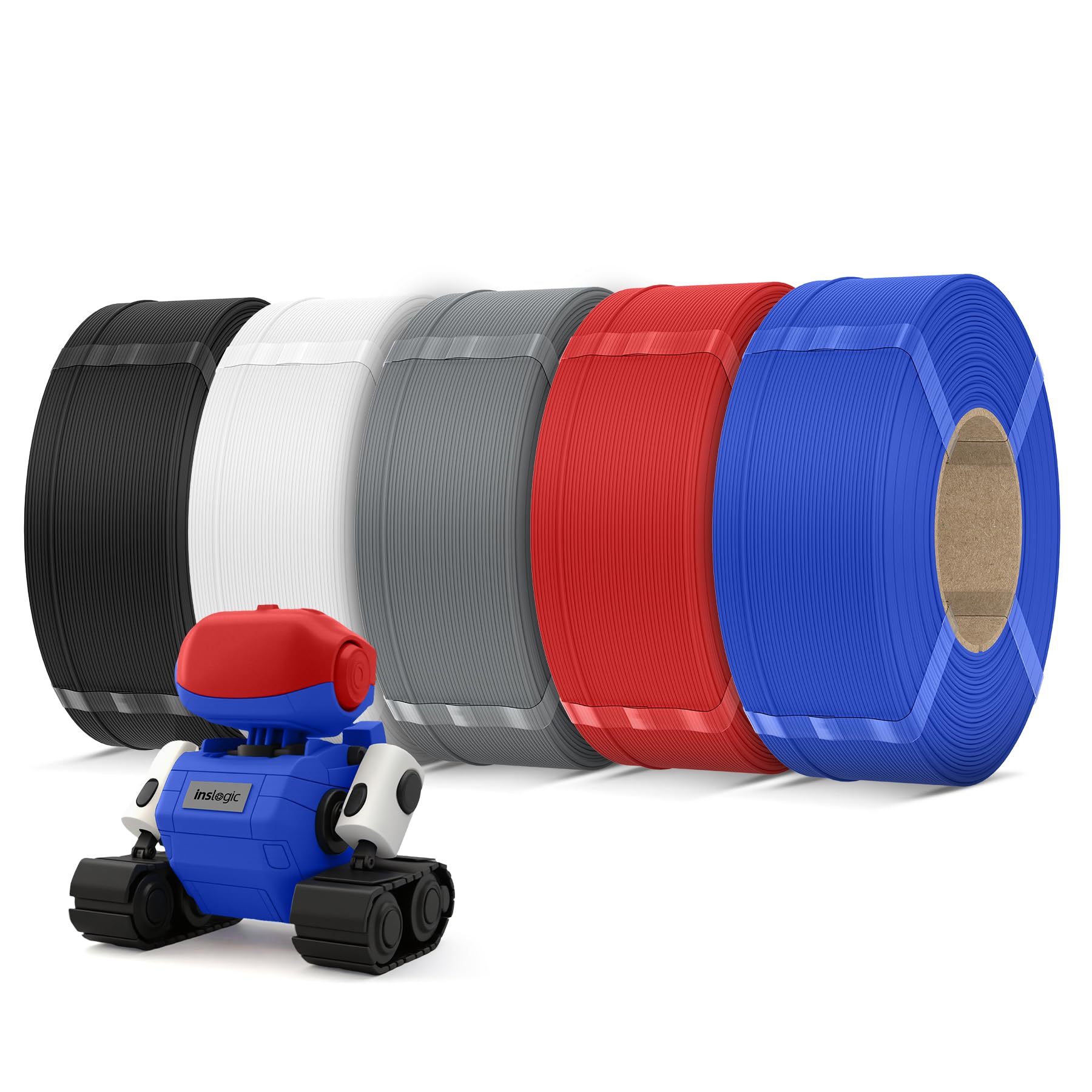 Inslogic Matte PLA Filament 1.75mm 3D Druckfilament, 5kg Bundle Mattes PLA Nachfüllpack, Maßhaltigkeit +/-0.02mm, Kompatibel mit den meisten FDM 3D Drucker (Schwarz+Weiß+Grau+Rot+Blau)