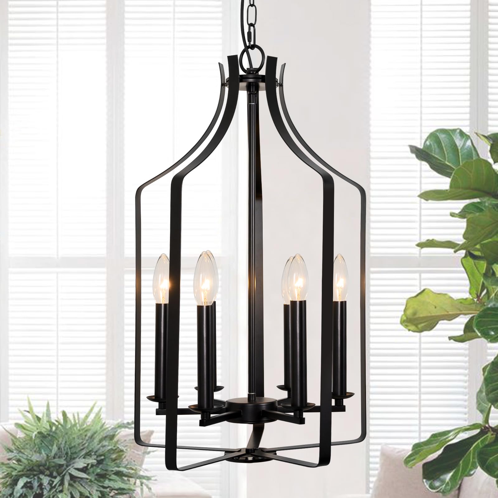 Rviezza Black Chandelier Modern Ceiling Lights, 6 Lights Pendant Light Fixture with E14 Dimmable Base, Geometric Industrial Hanging Lights for Dining Room, Living Room, Kitchen Island