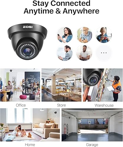 Miniatura 4 de ZOSI Paquete de 4 cámaras de seguridad domo 1080P 1920TVL HD-TVI, visión nocturna, cámara CCTV de vigilancia para interiores y exteriores de 2 MP