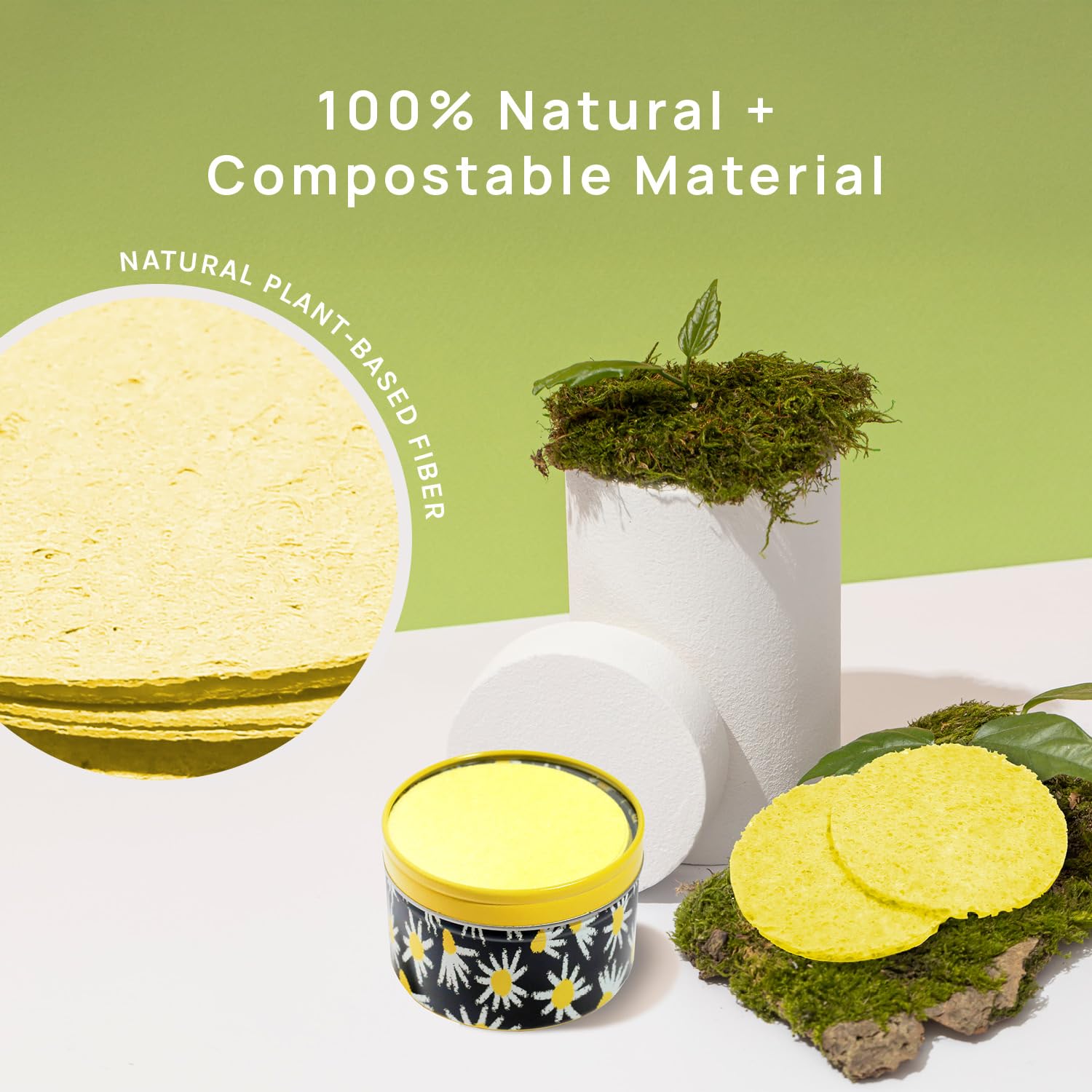 AOA Studio Lot de 50 éponges compressées pour le visage 100 % naturelles pour nettoyage du visage, masque exfoliant, enlever le maquillage, les peaux mortes et la saleté (jaune, 50 pièces)