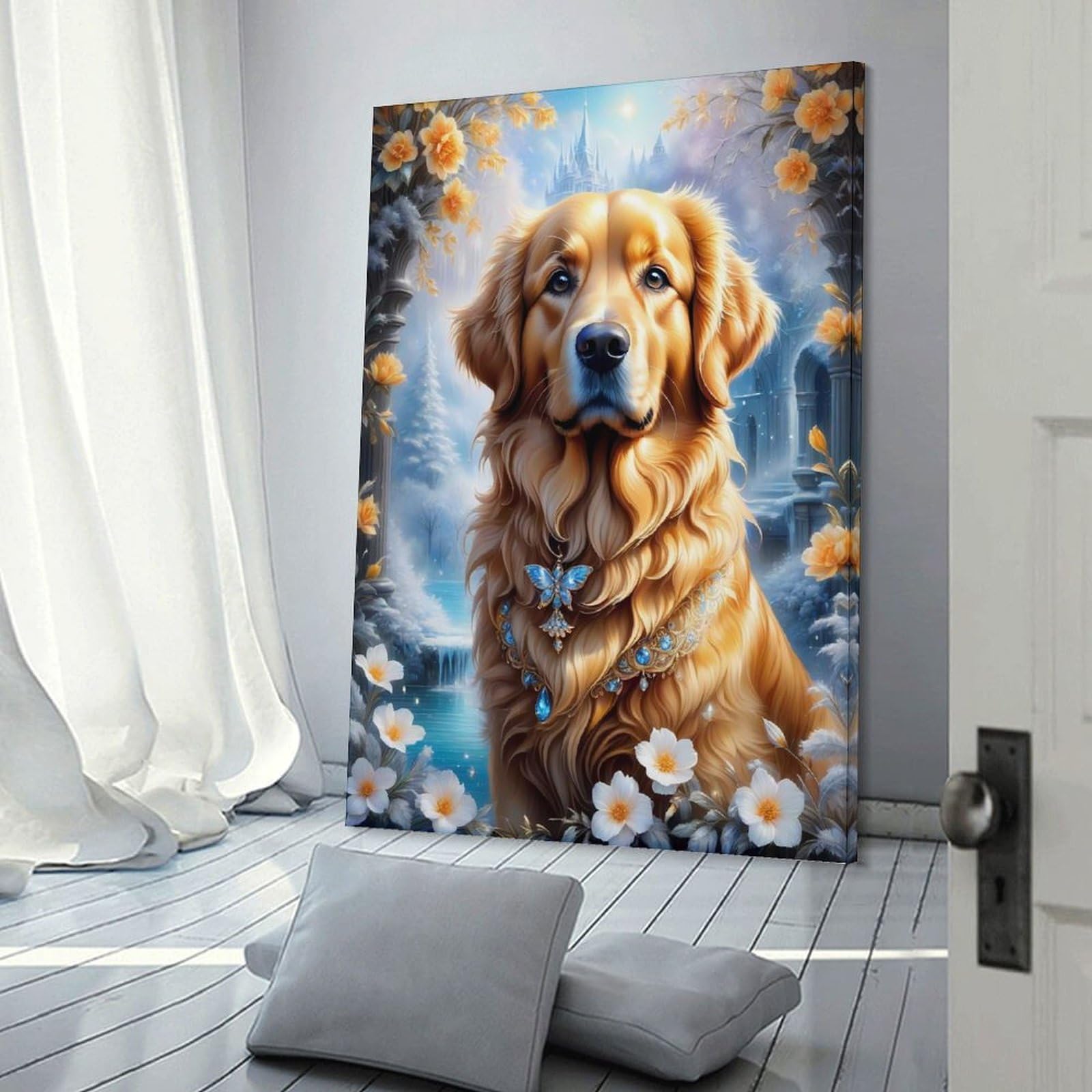 Junmoney Frame-Fantasy Golden Retriever Fantasy Golden Retriever Wall Art Print 20X30inch(50X75cm), For Gallery Wall Layouts In Home Or Office, An Easy Match For Collected Prints