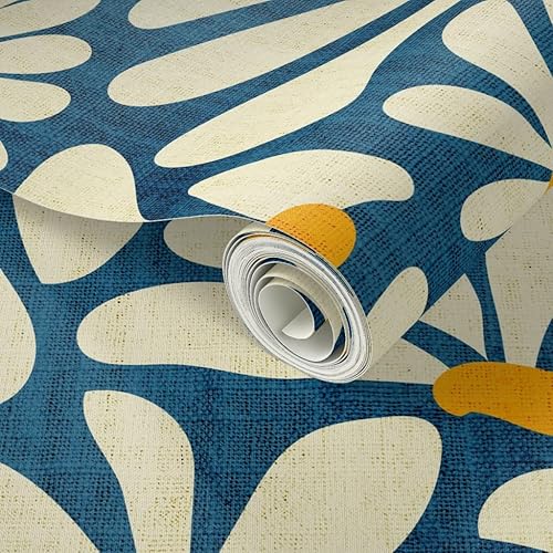 Miniatura 2 de Papel tapiz autoadhesivo de 9 x 2 pies  Retro Daisy Flower Power Blue Floral Vintage Groovy 70S 60S papel tapiz extraíble personalizado por