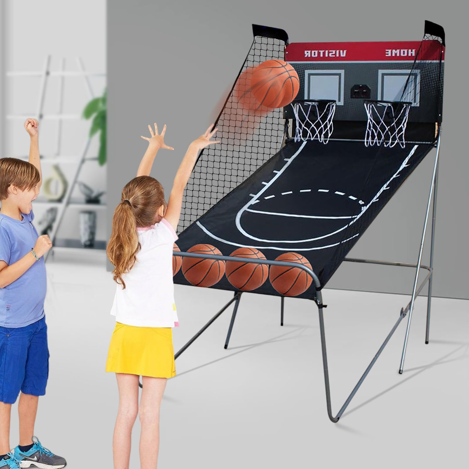 Canasta de baloncesto electrónica con contador de puntuación | Arcade Máquina de baloncesto para niños y adultos | Juego de interior con 4 bolas | Para Habitación Sala de Juegos