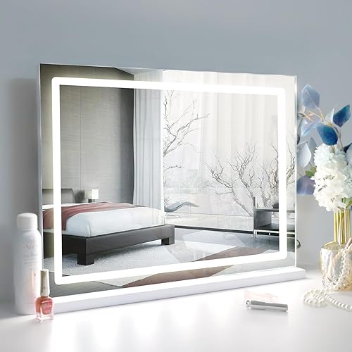 Espejo de maquillaje con luces, aumento de 10X, espejo de tocador grande iluminado Hollywood con 15 bombillas LED regulables, 3 modos de color,