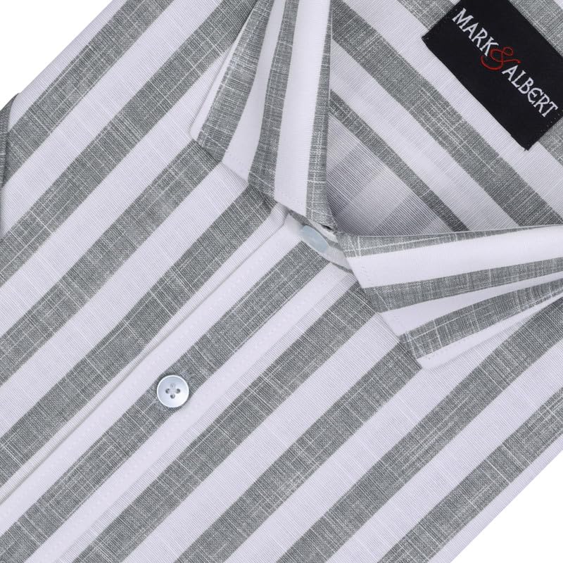 Image of MARK & ALBERT Men's Half Sleeve Cotton Linen Striped Shirt