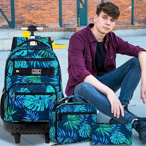 Miniatura 38 de Mochila con ruedas para mujeres y hombres, 3 piezas, mochilas con ruedas para niñas y niños, bolsa de viaje con ruedas para adultos, Aerógrafo Azul