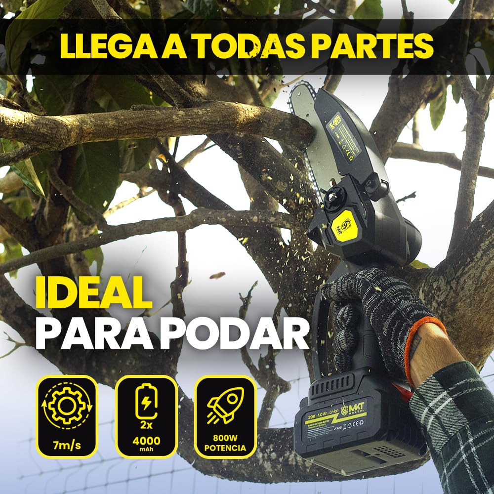 MAKTUL Mini Motosierra Bateria 6‘’/15cm, 8000 mAh (2 Baterías 4000mAh 20V), Sierra Eléctrica Cortar Podar Árboles Jardín, Motosierra de Mano con Accesorios Herramienta Jardinería Podadora Ramas Madera