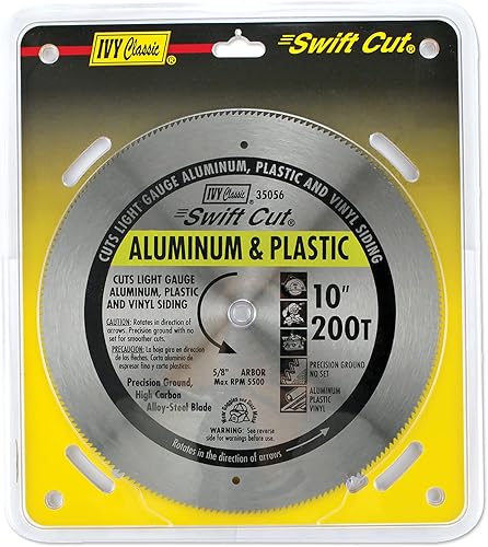 Miniatura 2 de IVY Classic 35056 Hoja de sierra circular de corte rápido de 10 pulgadas y 200 dientes de aluminio y plástico con cenador de 58 pulgadas 1tarjeta