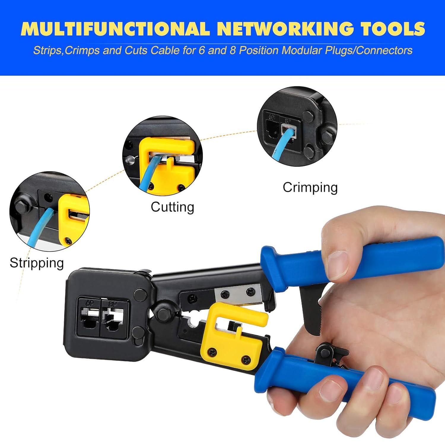 Kit de herramientas de crimpado Ethernet RJ45, Cat5, Cat5e y Cat6 con 50 conectores y cubiertas