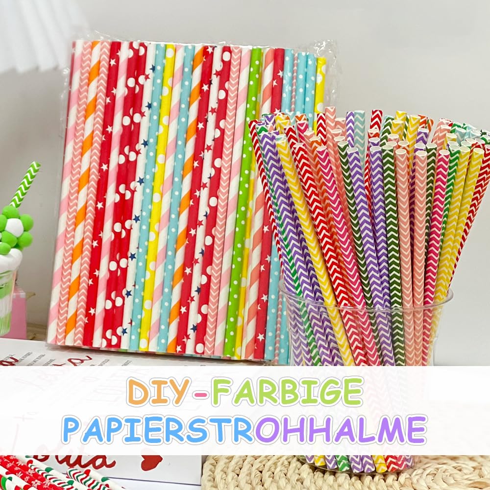 Dreamil 100 cannucce di carta, 19,7 cm, a strisce, colorate, biodegradabili, per cocktail, caffè, bevande e diverse occasioni (multicolore)