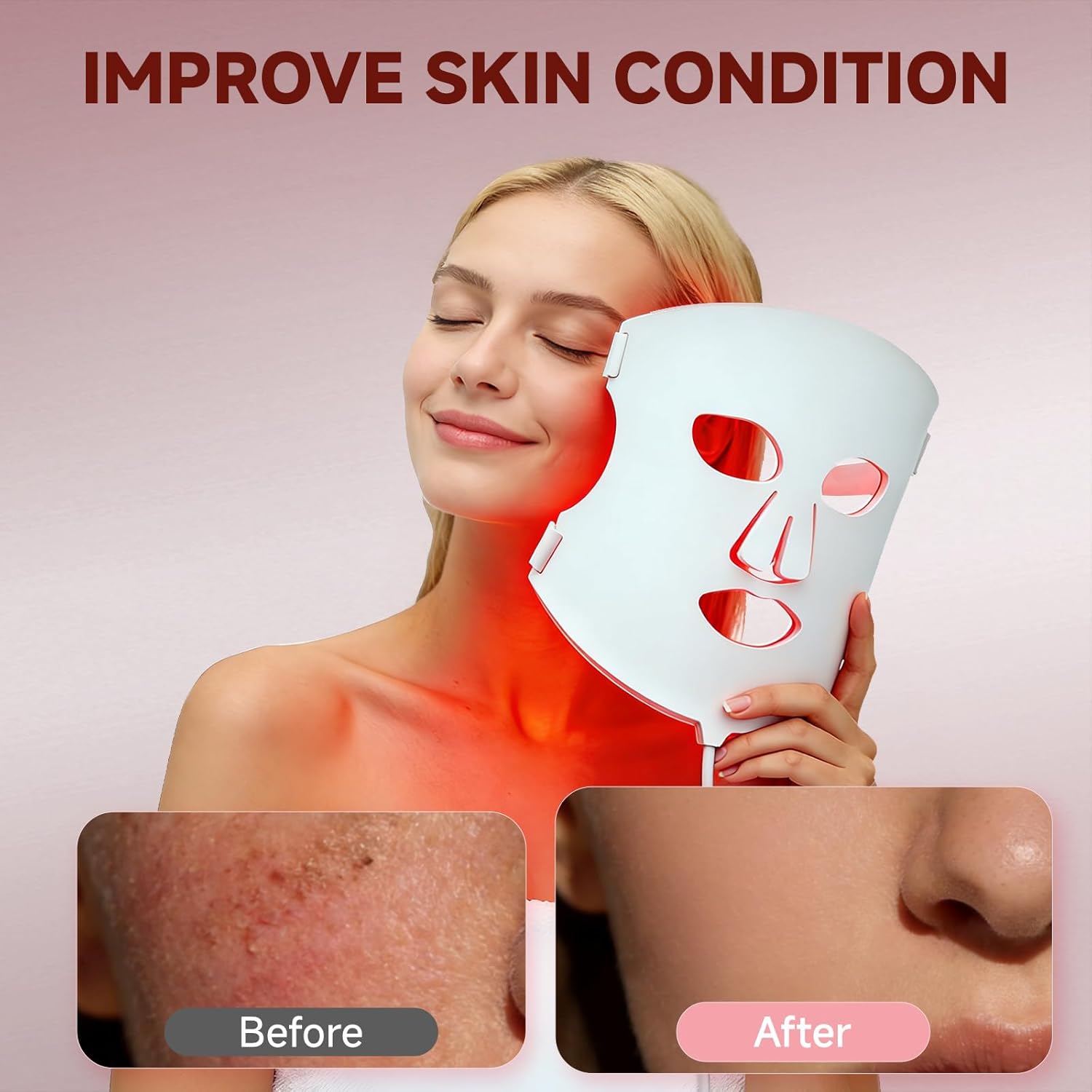 Red Light Therapy for Face 3 Modes Portable Led Face Mask 850nm Red Light Face mask With Red, Blue and Mixed Light Rechargeable Remote Light Therapy Mask for Home Yoga Travel Gym