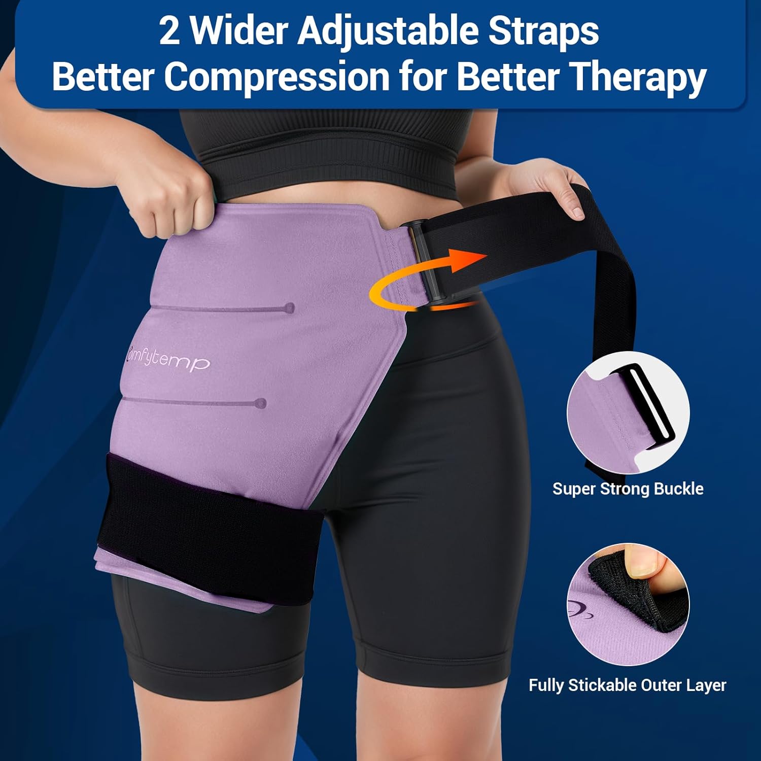 Comfytemp Hip Ice Pack Wrap for Sciatica Pain Relief, Hip Replacement Kit After Surgery, Reusable Gel Ice Pack for Injuries, Hot Cold Compress Recovery Item Physical Therapy Men Women, Purple (S/M)