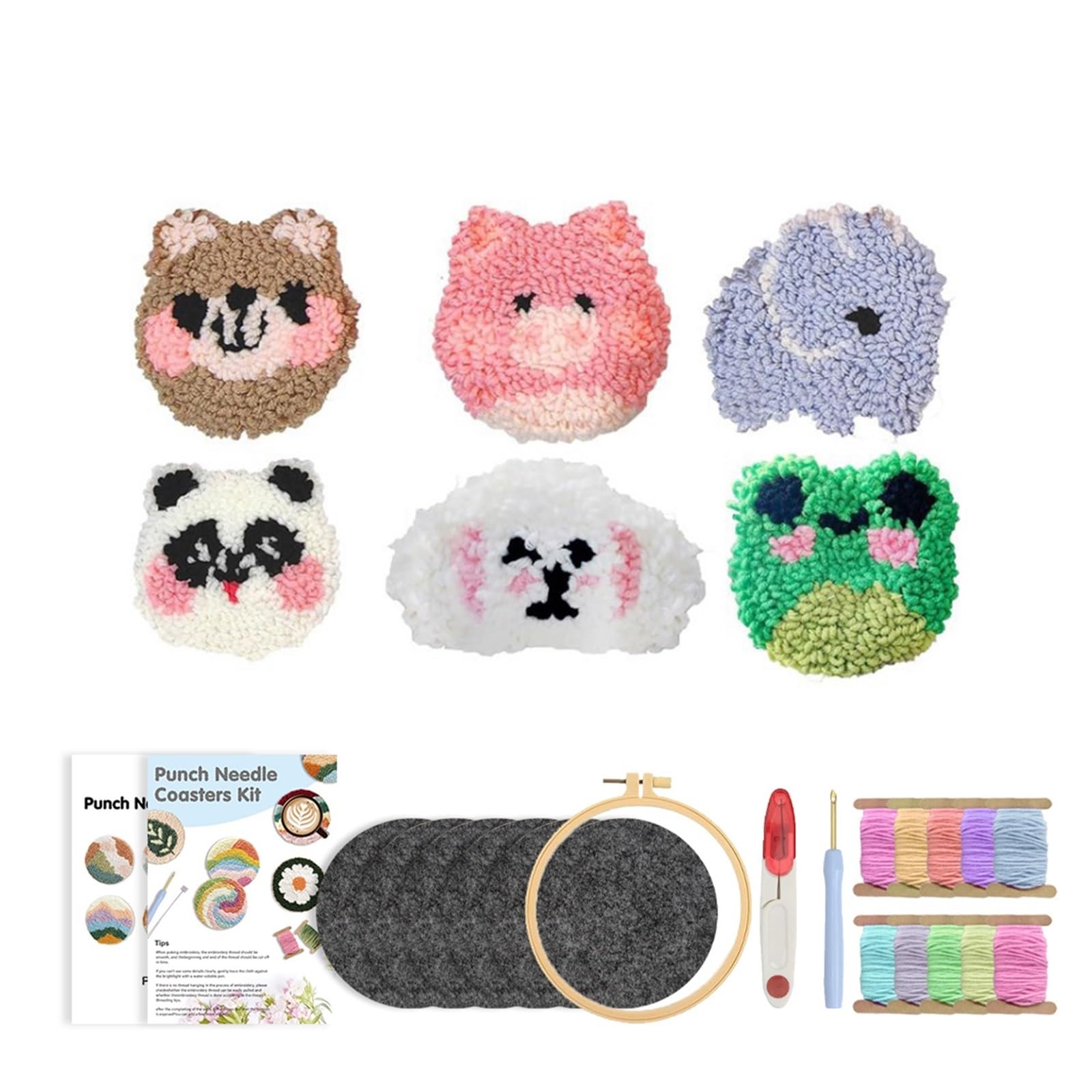 1set Punch Needle Coaster Kit Arts Craft Embroidery For Beginners Individual Table Placemats Mats for DIY(Color6)