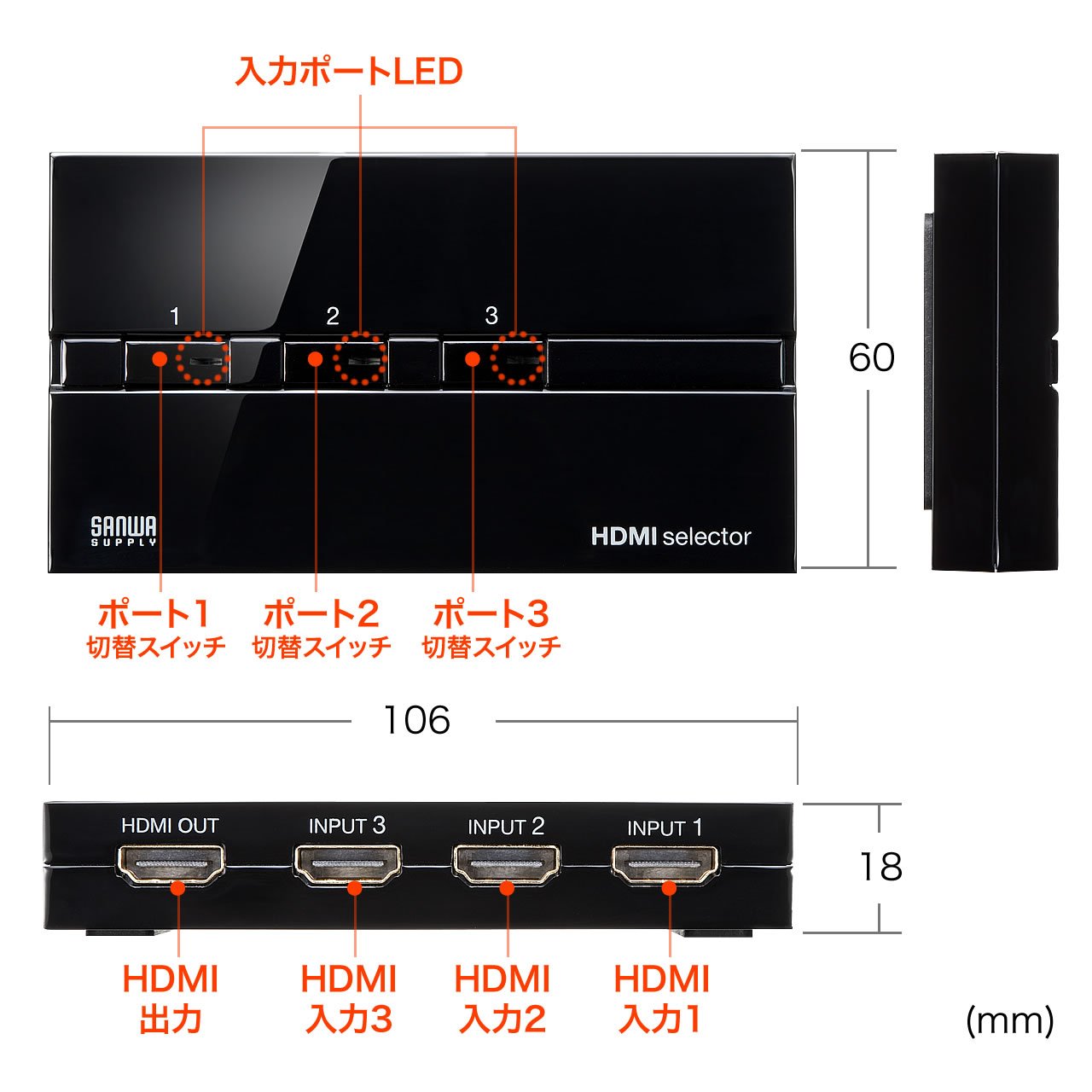 Amazon.co.jp: サンワダイレクト HDMI切替器 3入力1出力 手動切替 自動