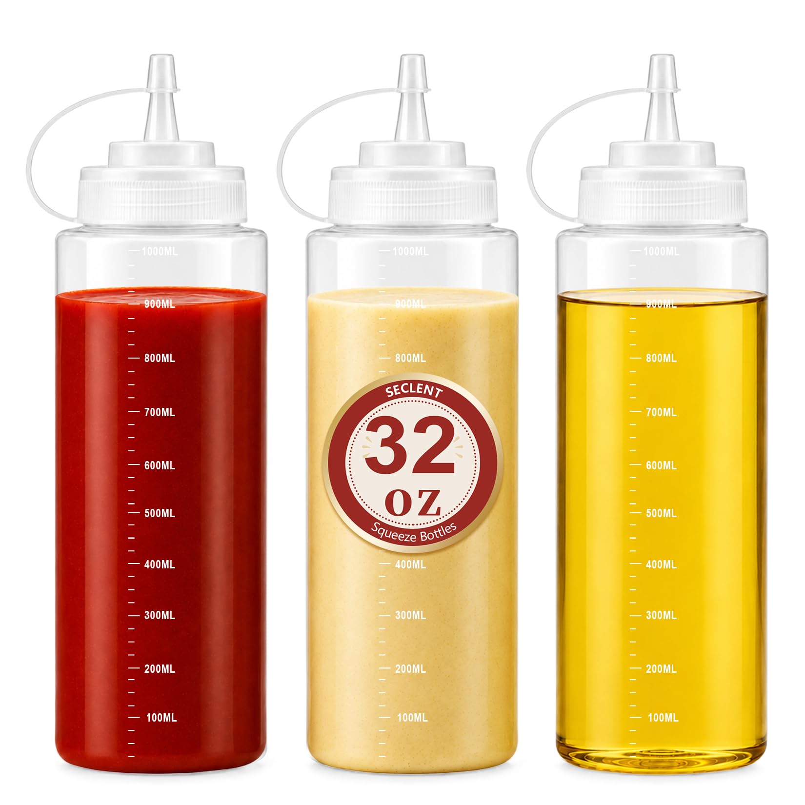 32 oz Squeeze Bottles, Cooking Oil Dispenser, Clear Salad Dressing Bottle