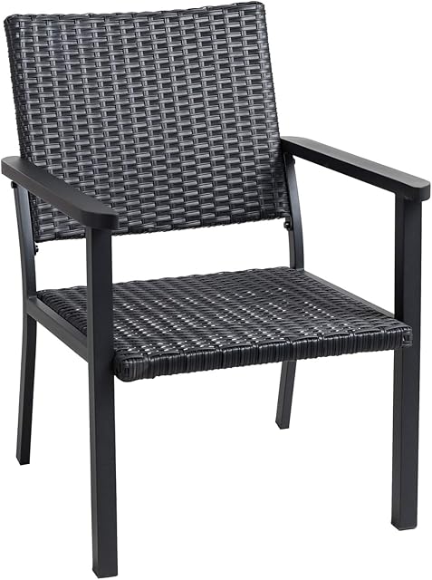 C-Hopetree Outdoor Lounge Chair for Outside Patio Porch, Metal Frame, Black All Weather Wicker