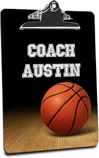 Personalized Basketball Coach Clipboard | Add Coach Name or Custom Text | 9x13" Heavy Duty Clipboard with Low-Profile Clip | Custom Gift for Coaches | Basketball Design Clip Board (Basketball)
