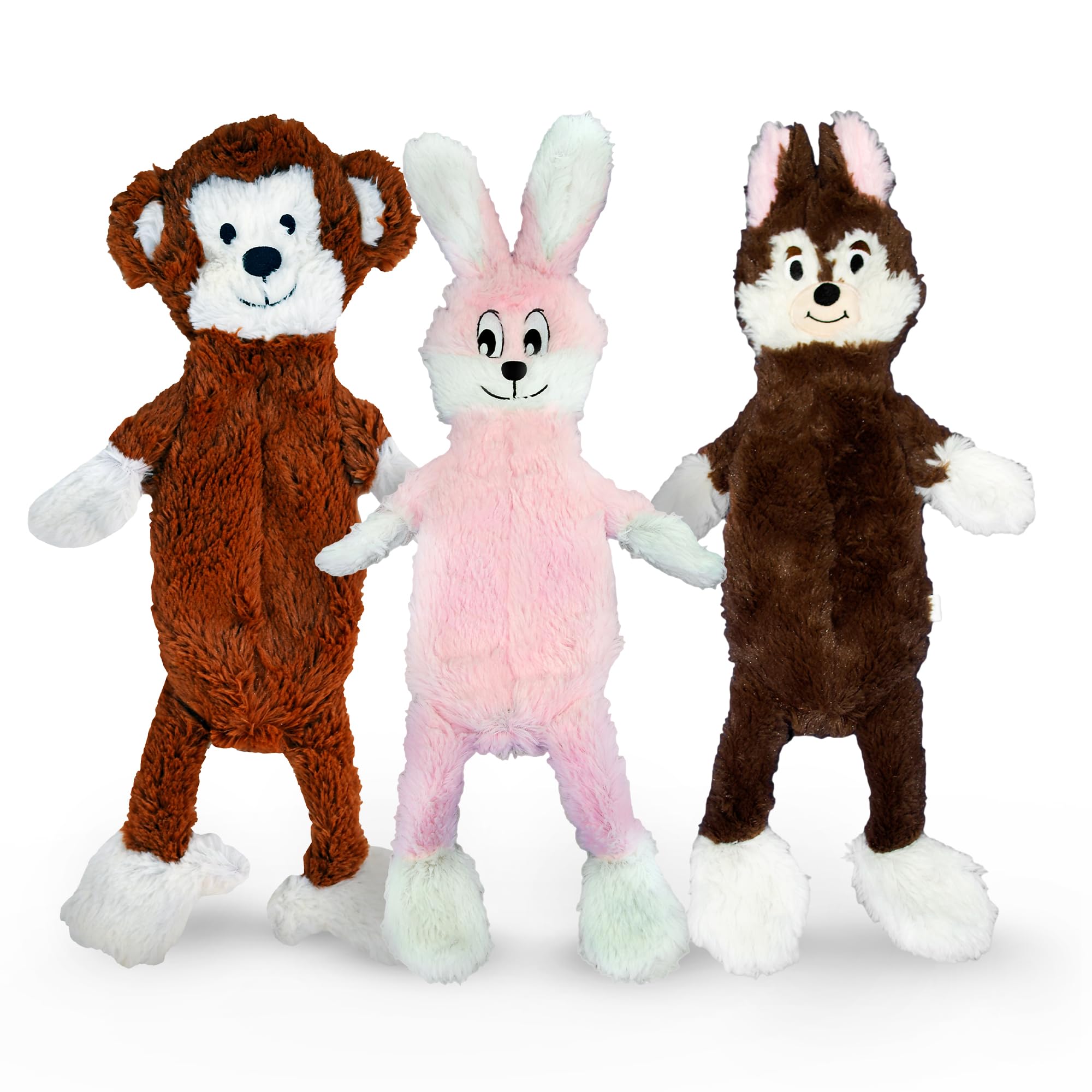 FGA MARKETPLACE Juguete de peluche plano sin relleno ni chirrido, estilo divertido que entretendrá a tu perro durante horas, recomendado para perros pequeños y medianos de 21 pulgadas de largo (mono